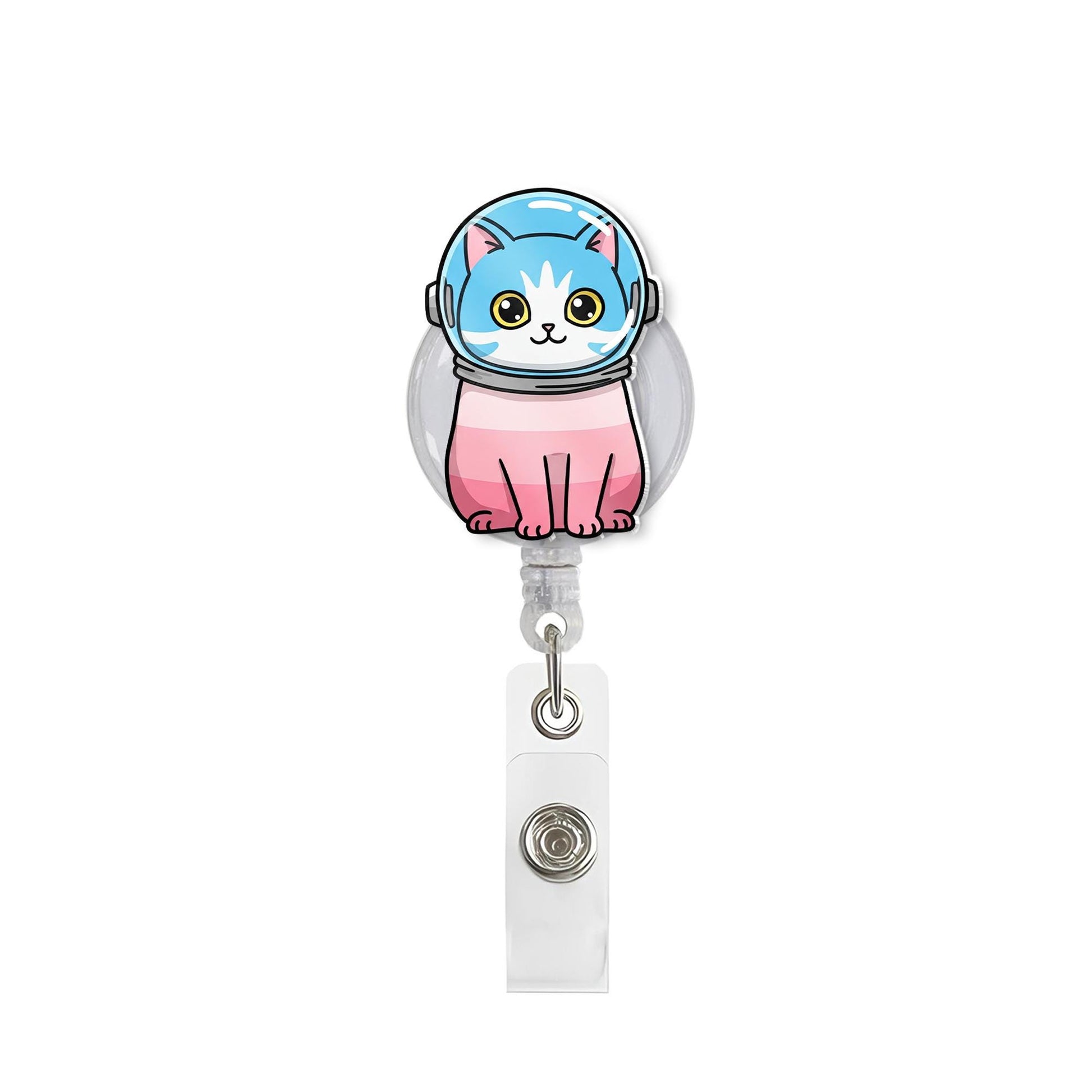 Cat Astronaut Badge Reel, Transgender Pride ID Holder, LGBTQ+ Nurse Badge Clip, Cute Space Cat Badge Reel, Gift for Coworkers
