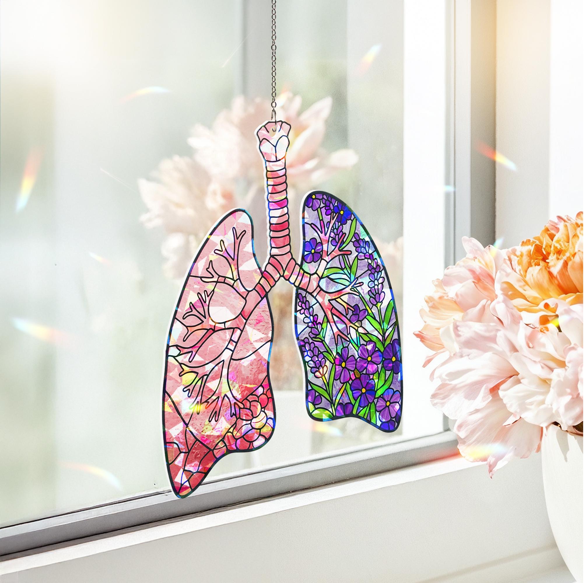 Floral Lungs Holographic Acrylic Suncatcher – Window Gift for Nurse, Lung Surgery Recovery, Respiratory Care Decor