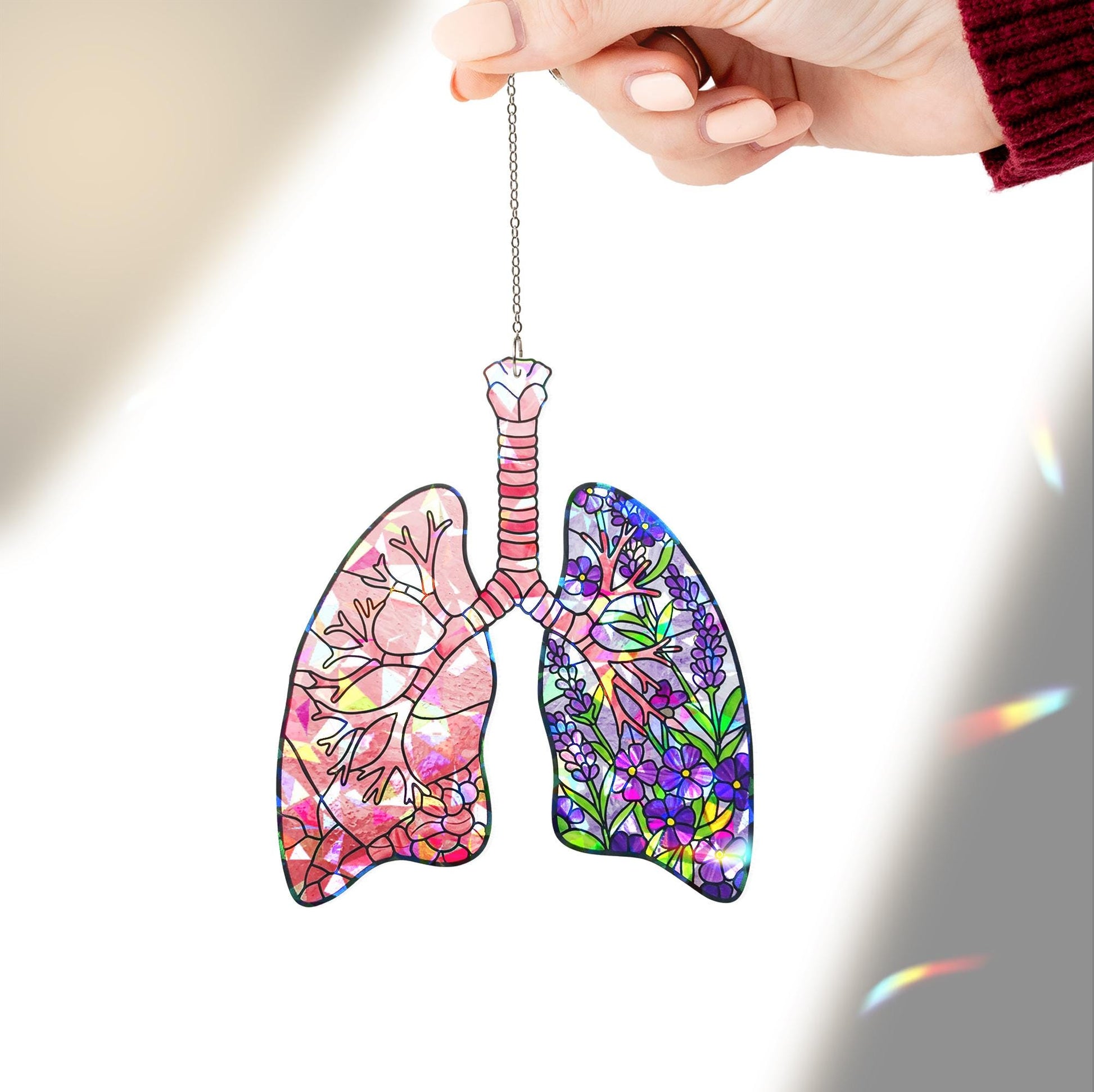 Floral Lungs Holographic Acrylic Suncatcher – Window Gift for Nurse, Lung Surgery Recovery, Respiratory Care Decor