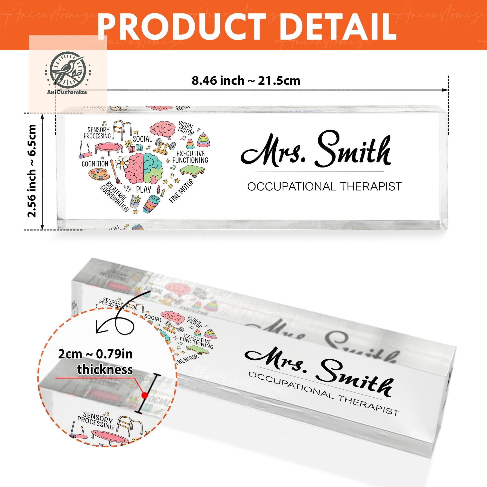Occupational Therapist Name Plaque, Custom Desk Sign, End Of Year Gift, OT Office Decor, Personalized Acrylic Nameplate