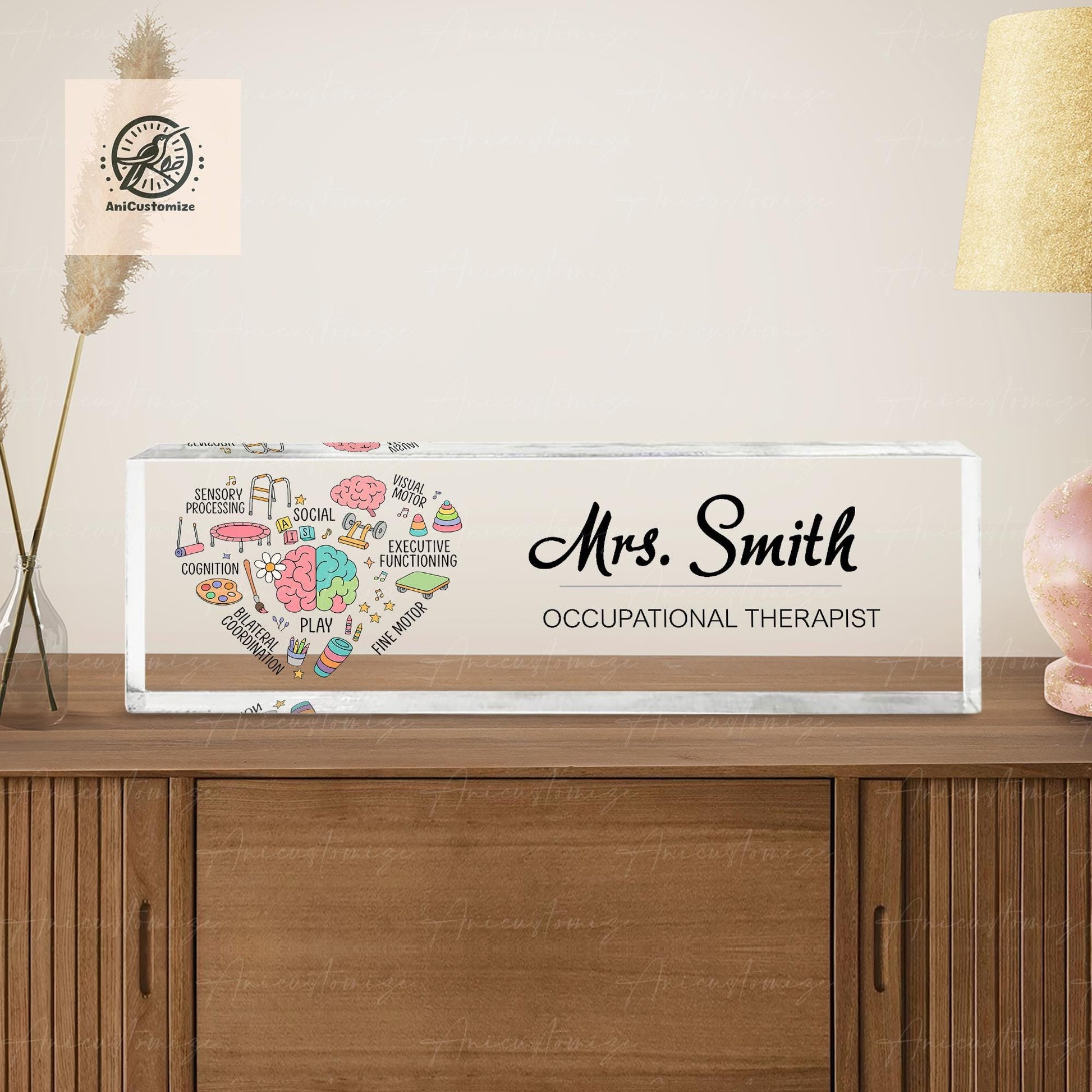 Occupational Therapist Name Plaque, Custom Desk Sign, End Of Year Gift, OT Office Decor, Personalized Acrylic Nameplate