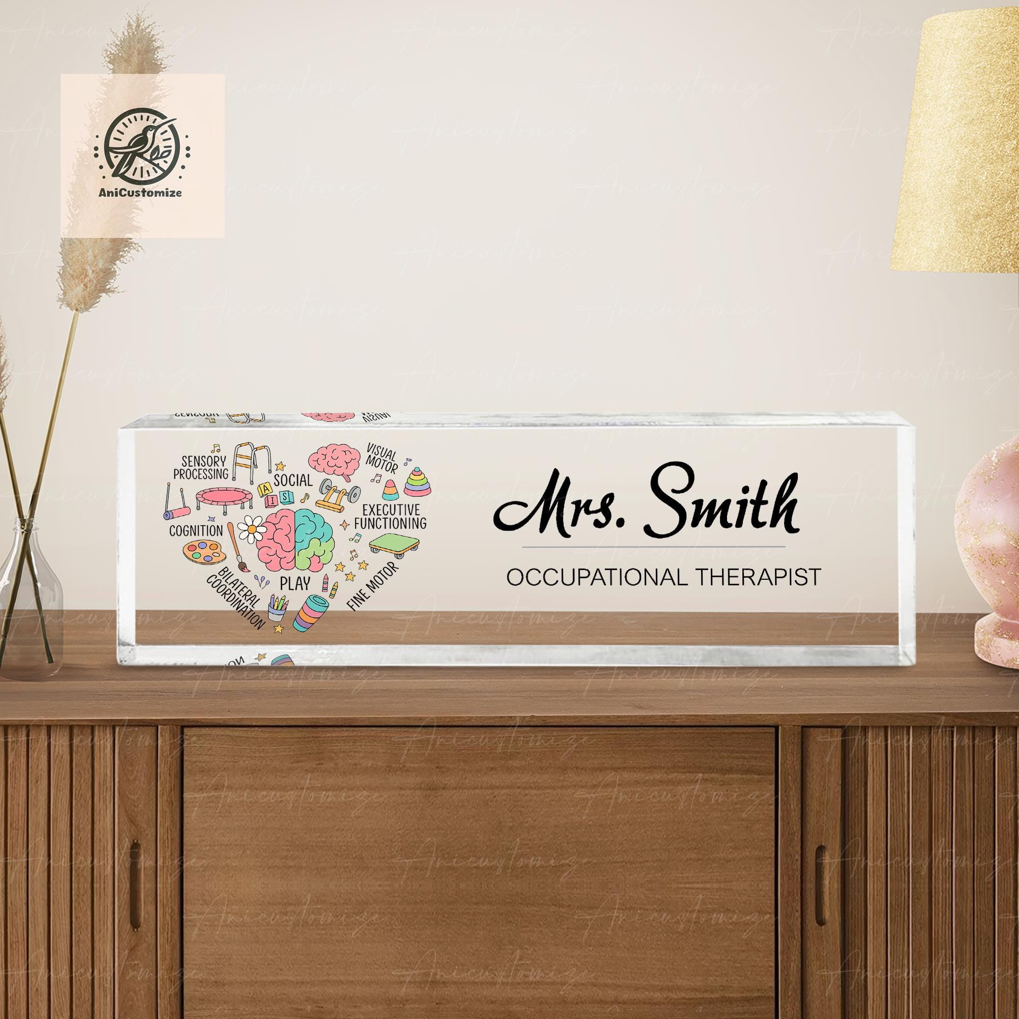 Occupational Therapist Name Plaque, Custom Desk Sign, End Of Year Gift, OT Office Decor, Personalized Acrylic Nameplate