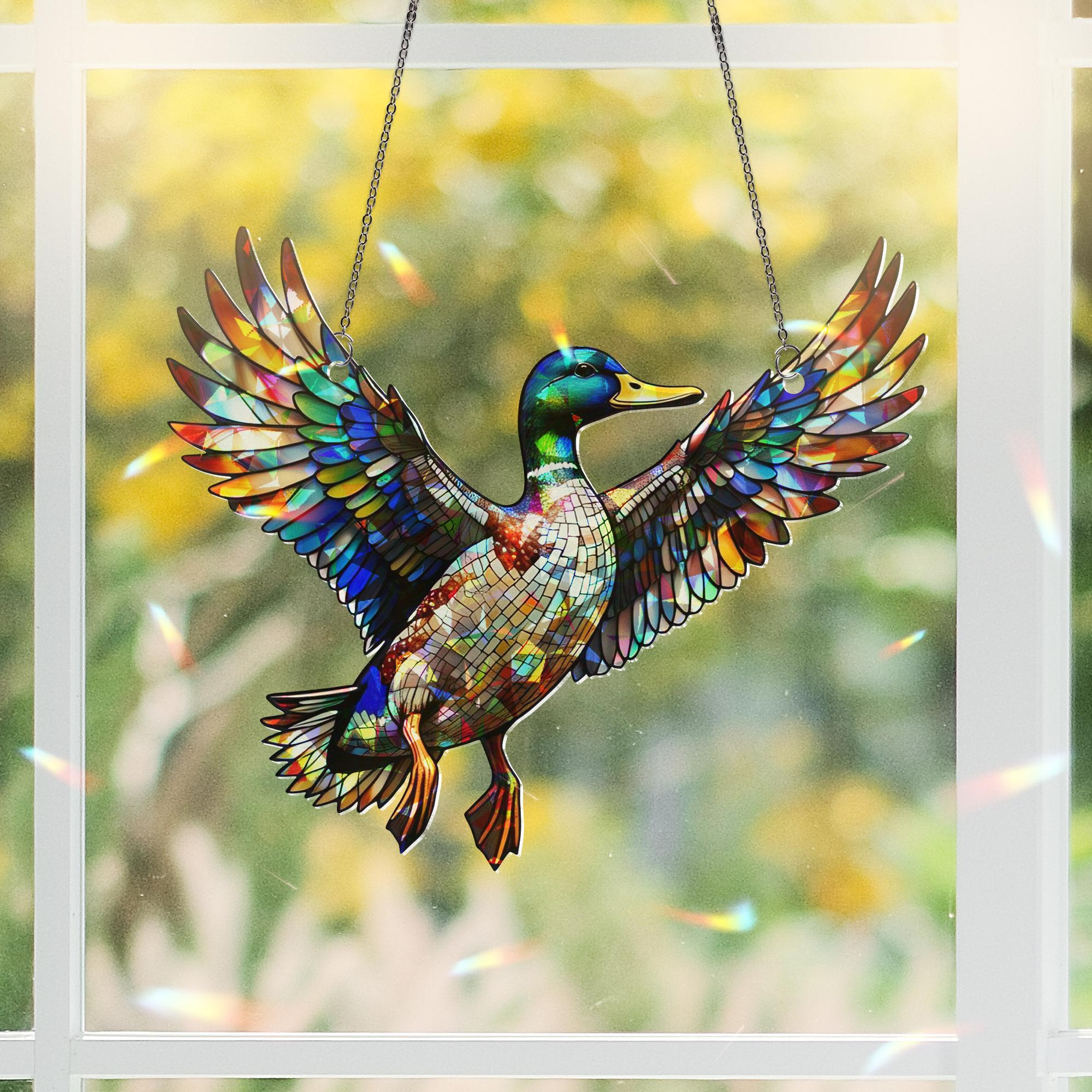 Mallard Duck Acrylic Window Hanging Holographic Ornament, Colorful Wildlife Home Decor Art Gift, Wildlife Art, Nature Home Decor Gift