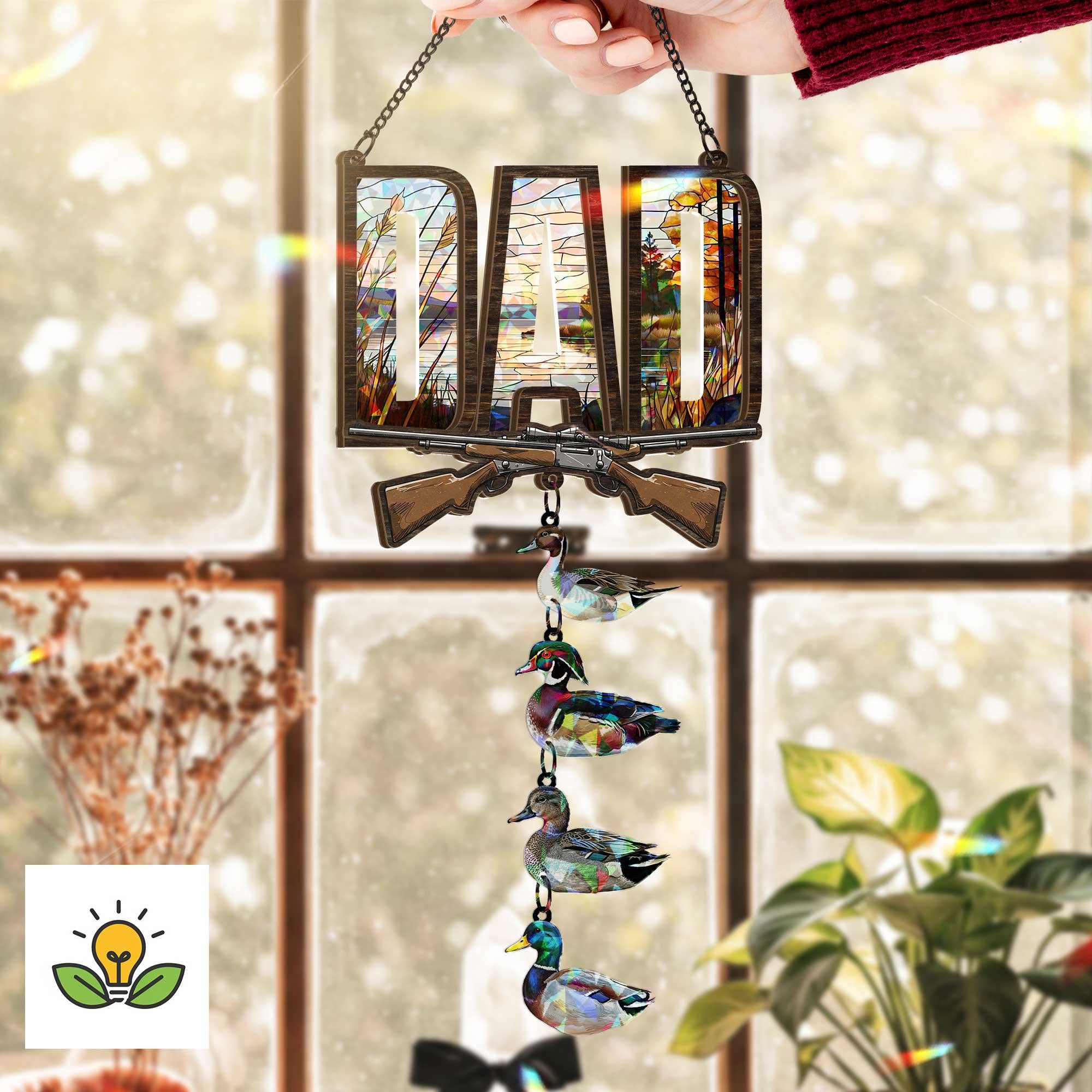 DAD Hunting Suncatcher, Acrylic Window Hanging, Duck Hunter Father's Day Gift, Outdoor Theme Man Cave Decor, Gift for Him, Gift For Dad