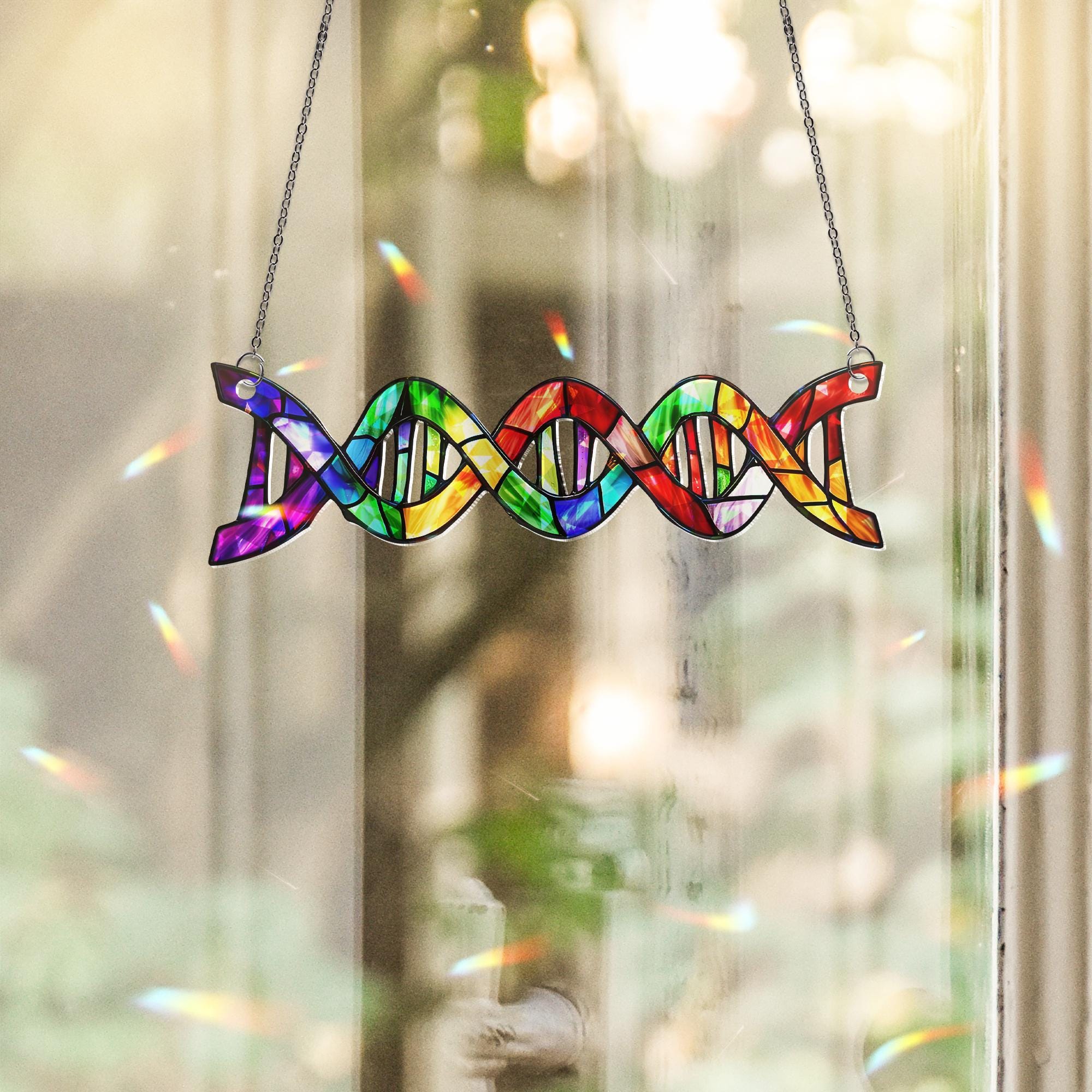 Rainbow DNA Acrylic Window Hanging | LGBTQ+ Science Suncatcher | Pride Month Decor | Colorful Queer Gift | Genetics Pride Ornament