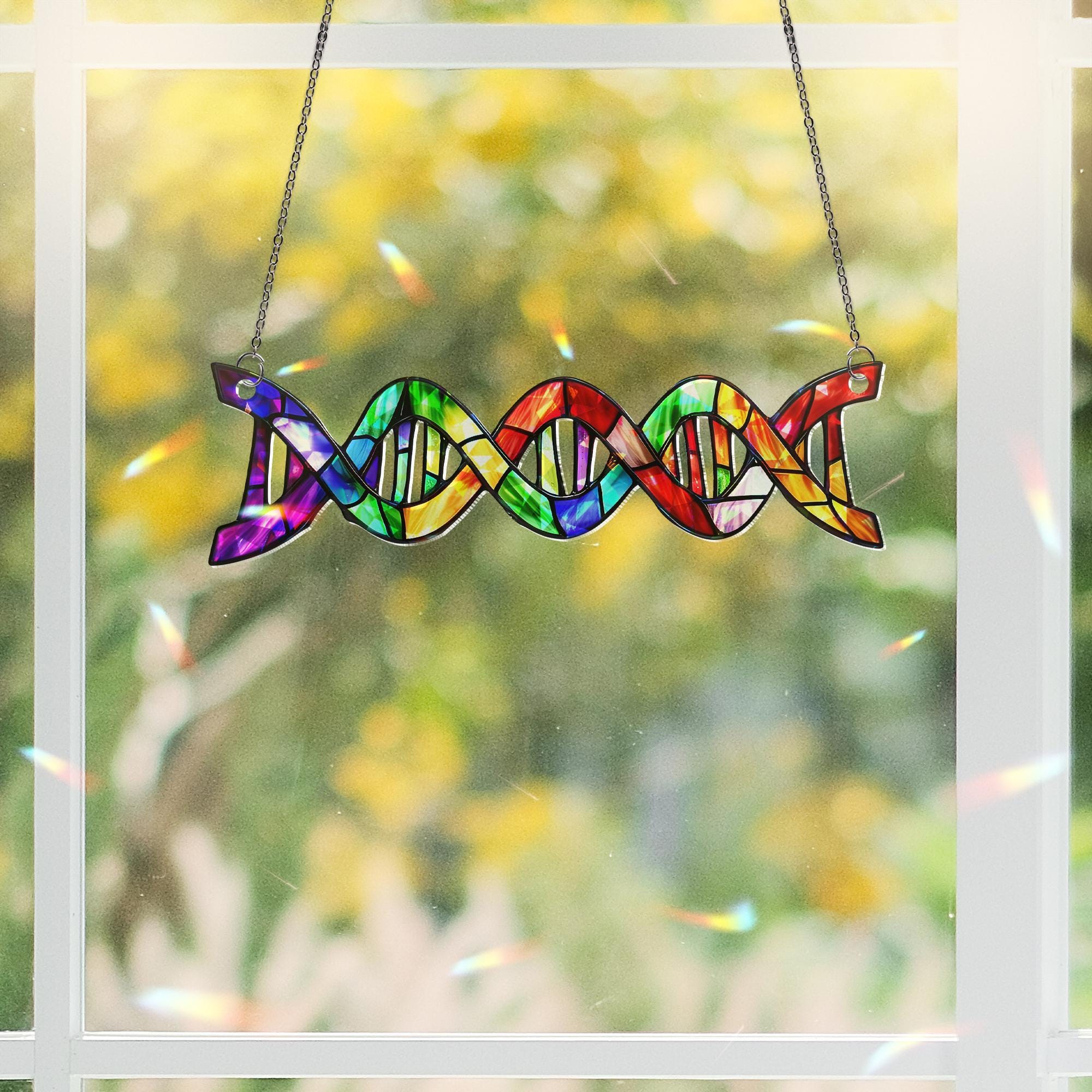 Rainbow DNA Acrylic Window Hanging | LGBTQ+ Science Suncatcher | Pride Month Decor | Colorful Queer Gift | Genetics Pride Ornament