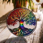 Tree of Life Rainbow Glass Suncatcher – Colorful Hanging Window Decor, Chakra Spiritual Gift, Handmade Boho Sun Catcher Art