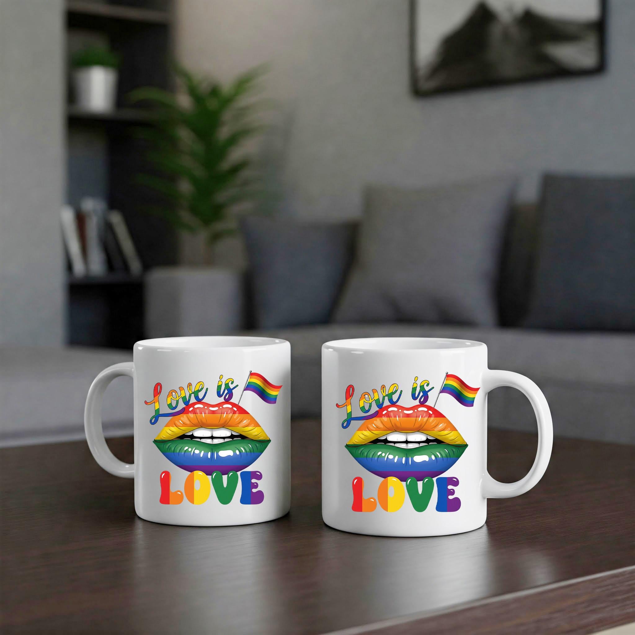 Love Is Love Rainbow Mug – LGBTQ+ Pride Coffee Cup, Gay Lesbian Gift Idea, Colorful Rainbow Lips Flag Design, Queer Affirmation Mug