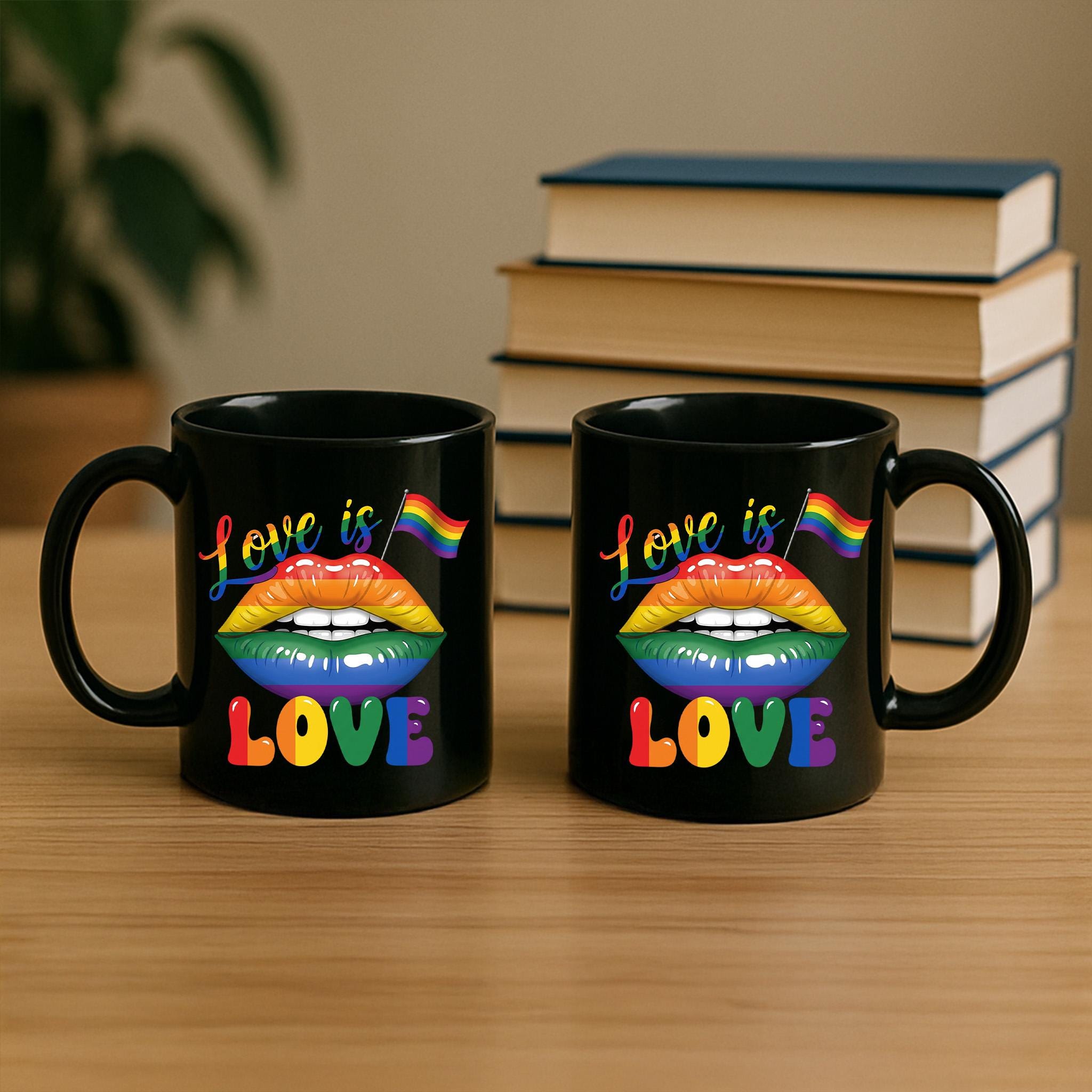 Love Is Love Rainbow Mug – LGBTQ+ Pride Coffee Cup, Gay Lesbian Gift Idea, Colorful Rainbow Lips Flag Design, Queer Affirmation Mug