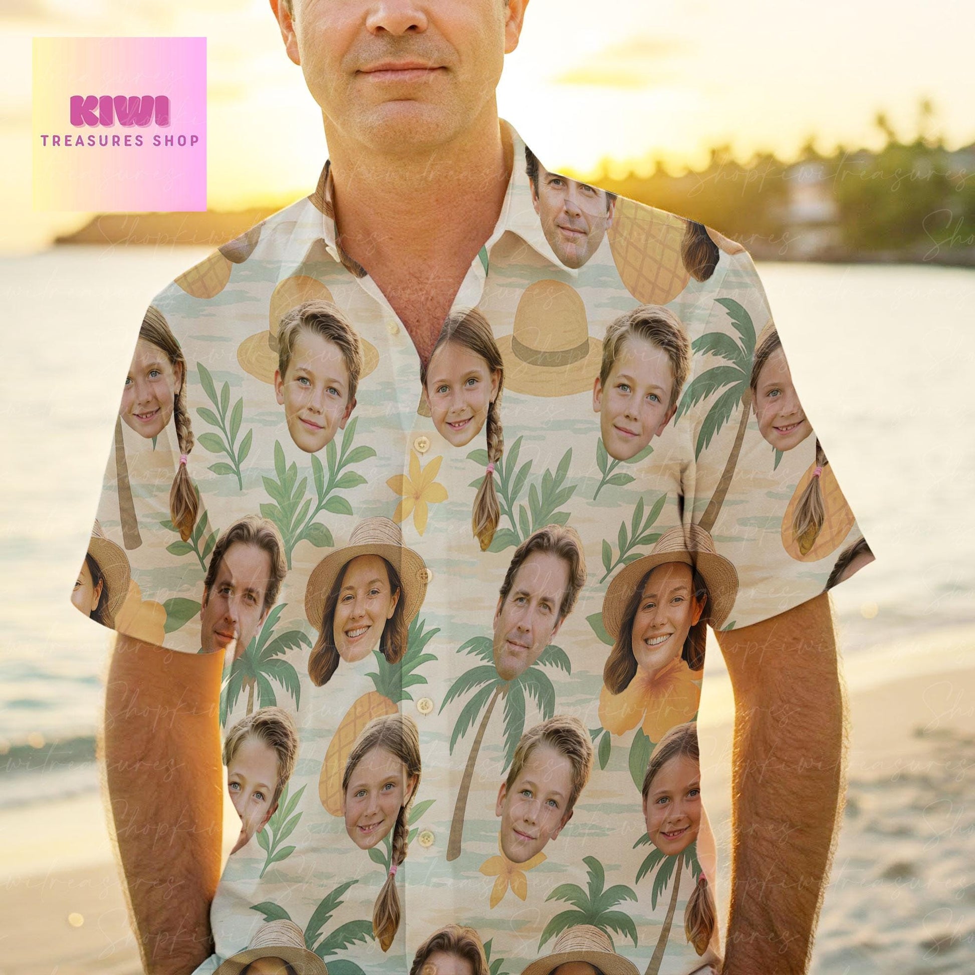 Custom Family Face Hawaiian Shirt – Personalized Unisex Tropical Vacation Shirt, Funny Beach Matching Outfit for Dad, Mom & Kids