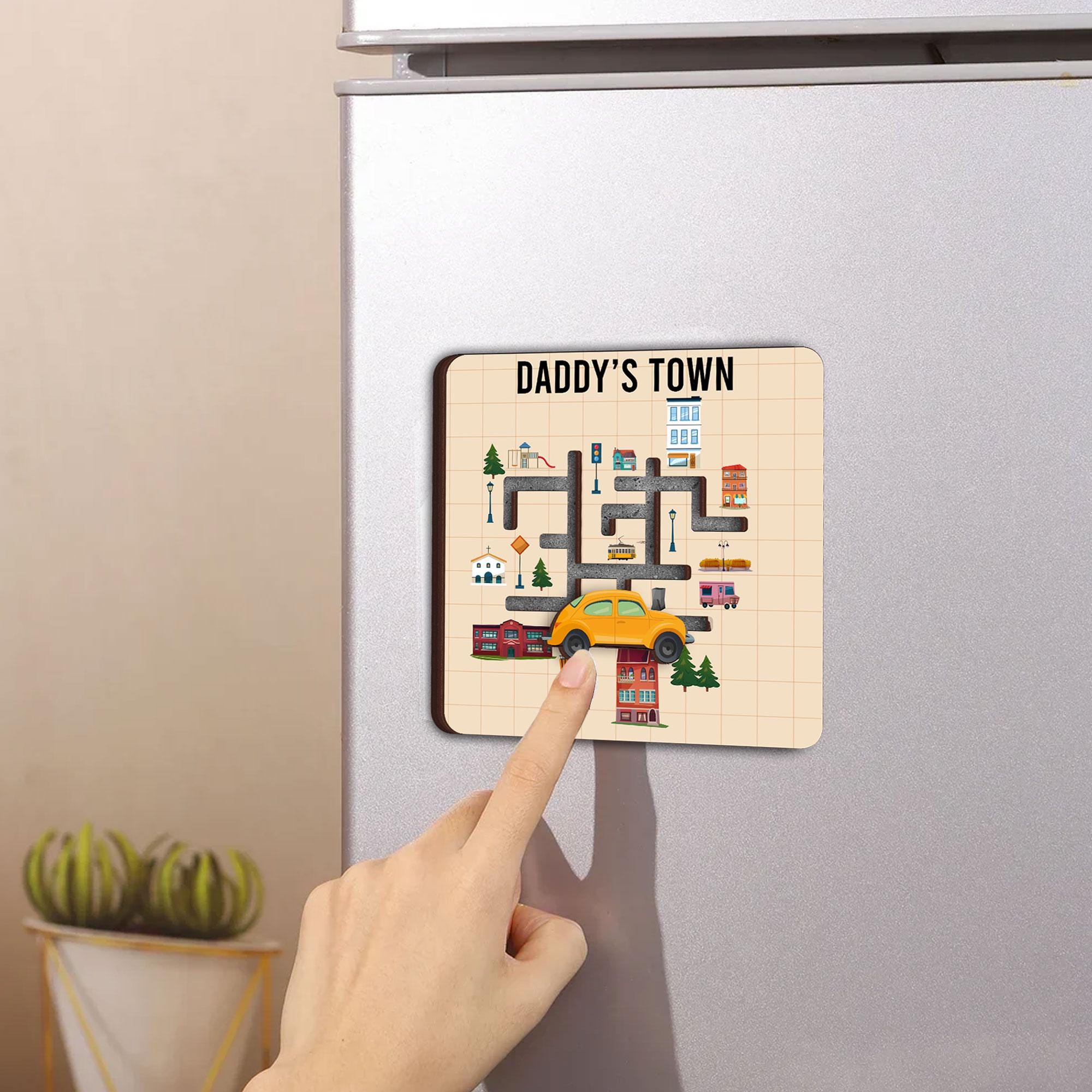 Personalized Play Cars On Dad's Play Mat Car Race Maze Game Magnet | Top Car Race Track Family Maze Game | Car Race Fridge Magnet