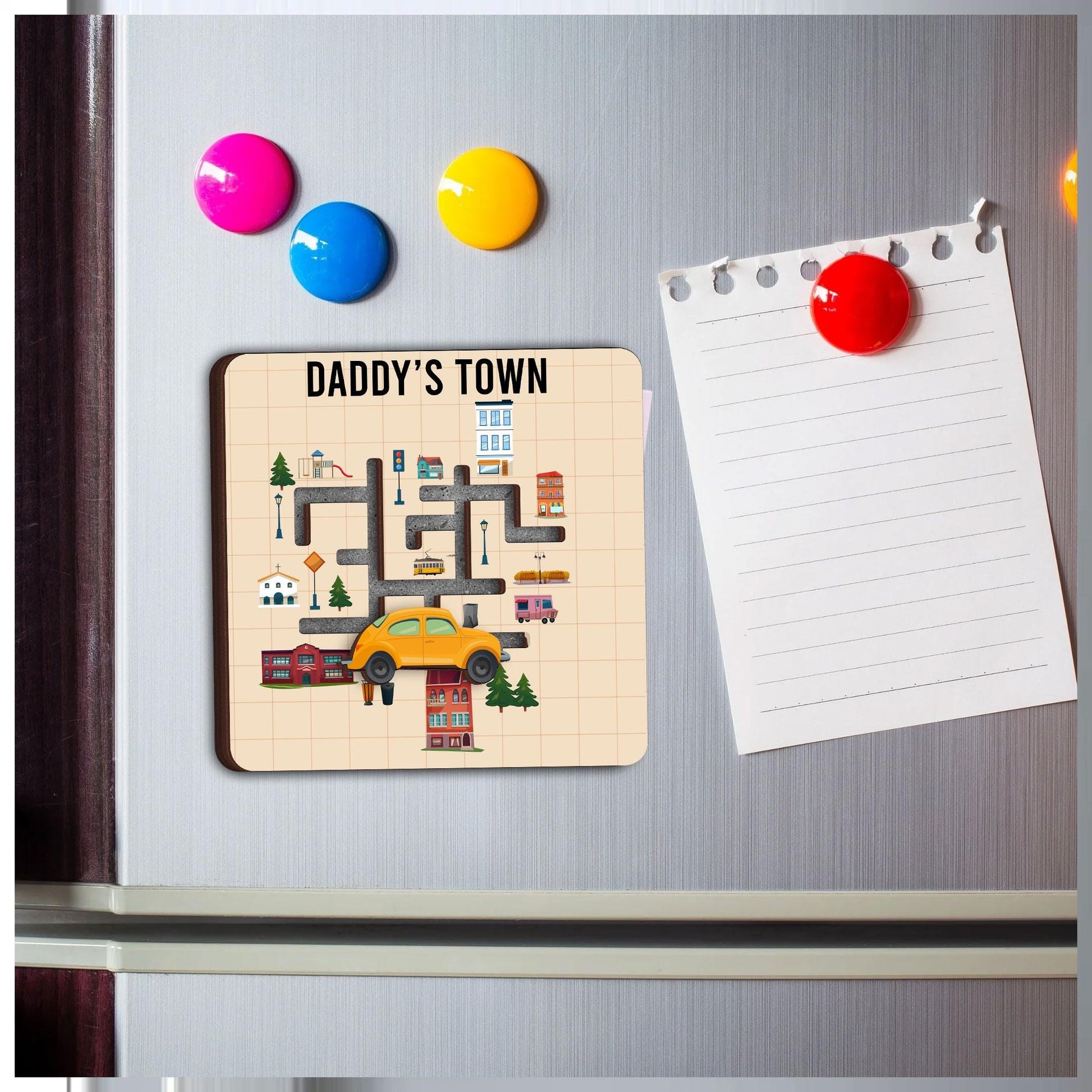 Personalized Play Cars On Dad's Play Mat Car Race Maze Game Magnet | Top Car Race Track Family Maze Game | Car Race Fridge Magnet