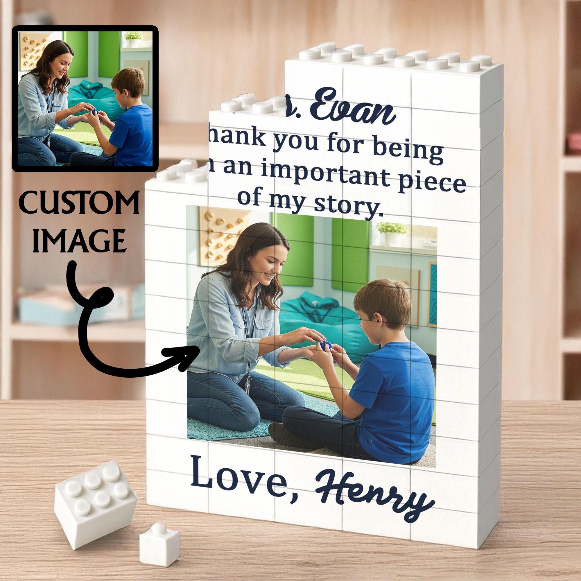 Personalized Teacher Gift - Thank You for Being an Important Piece, Custom Photo Building Block, Gift For Teacher, Teacher Appreciation Gift