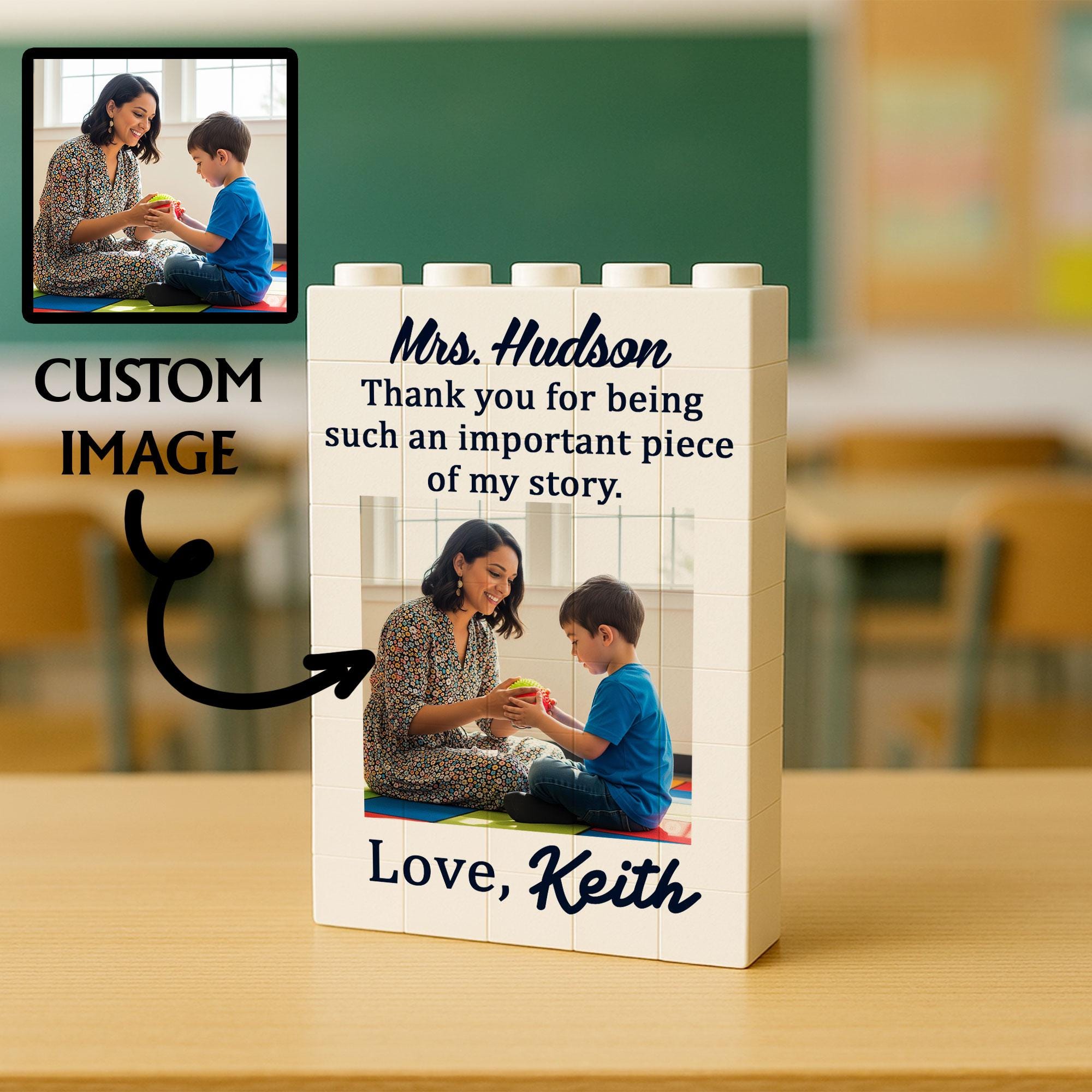 Personalized Teacher Gift - Thank You for Being an Important Piece, Custom Photo Building Block, Gift For Teacher, Teacher Appreciation Gift
