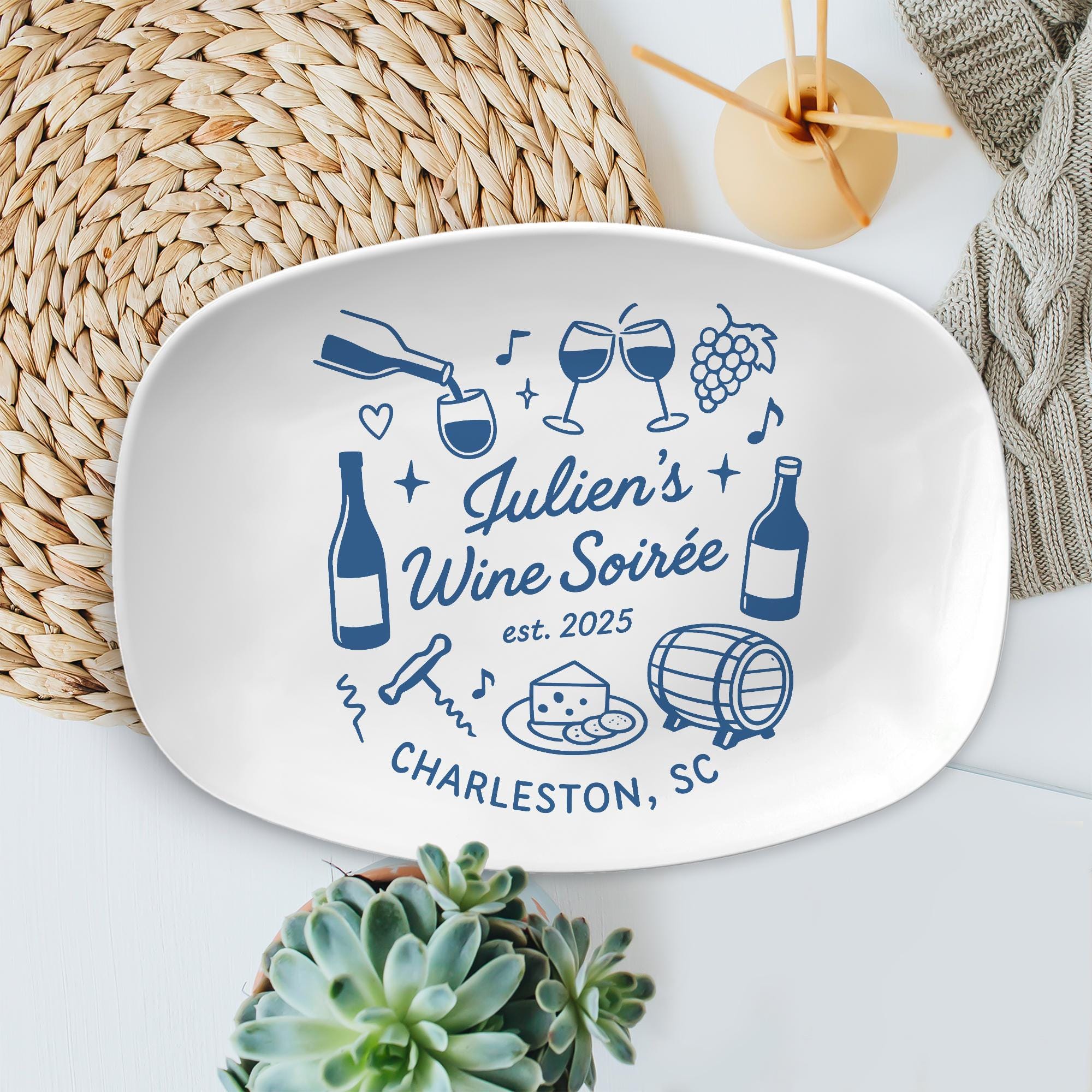 Custom Wine Party Platter – Personalized Bridal Shower or Bachelorette Gift, Club Soirée Cheese Plate, Wedding Hostess Keepsake