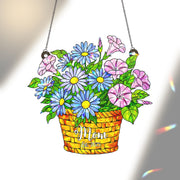 Personalized Mom Gift, September Birth Flower Hologram  Acrylic Window Hanging Ornament, Aster Morning Glory Floral, Custom Gift For Mom,Her