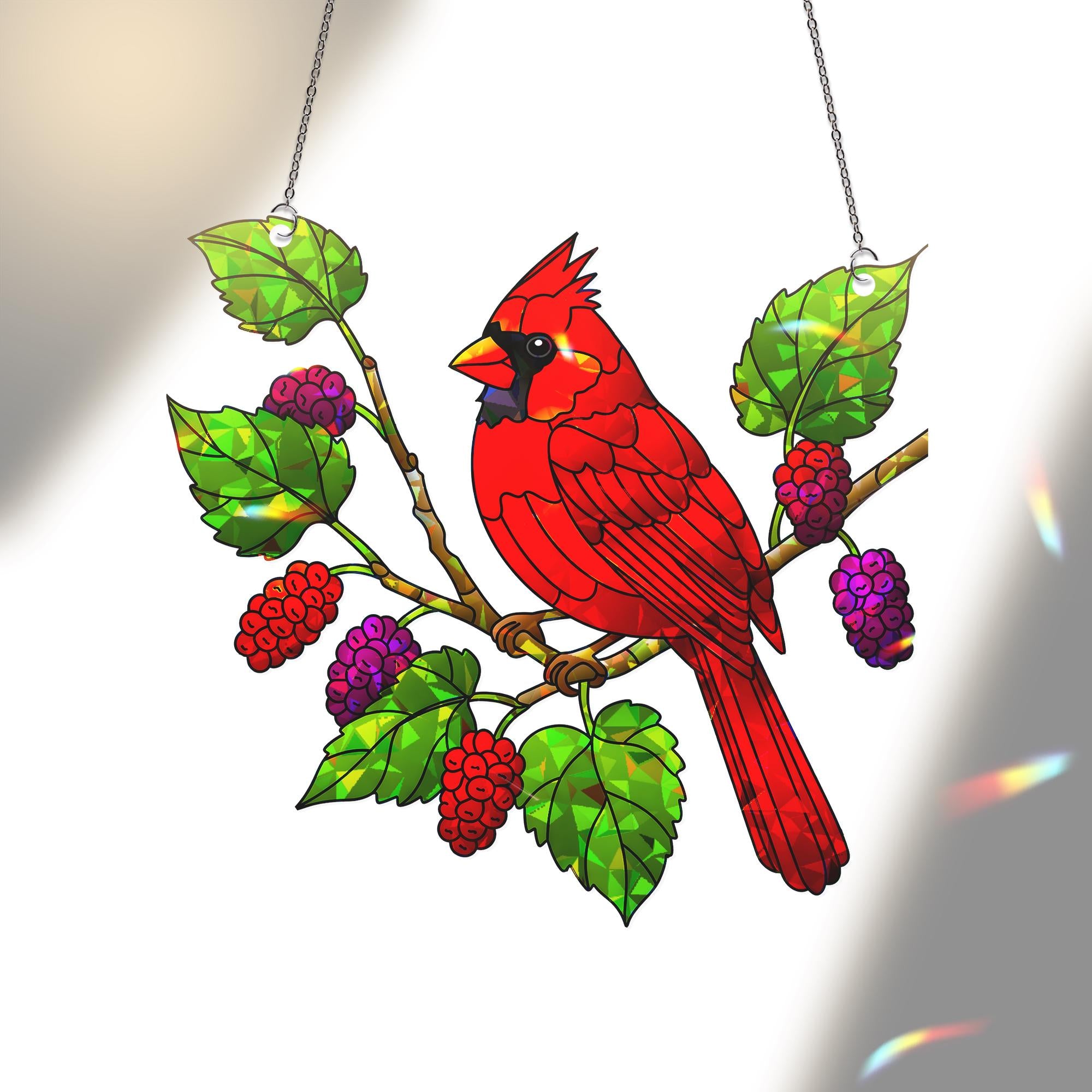 Cardinal Bird Mulberry Branch Acrylic Window Hanging Ornament, Wildlife Nature Home Decor, Gift Idea, Cardinal Lover Gift, Wildlife Art