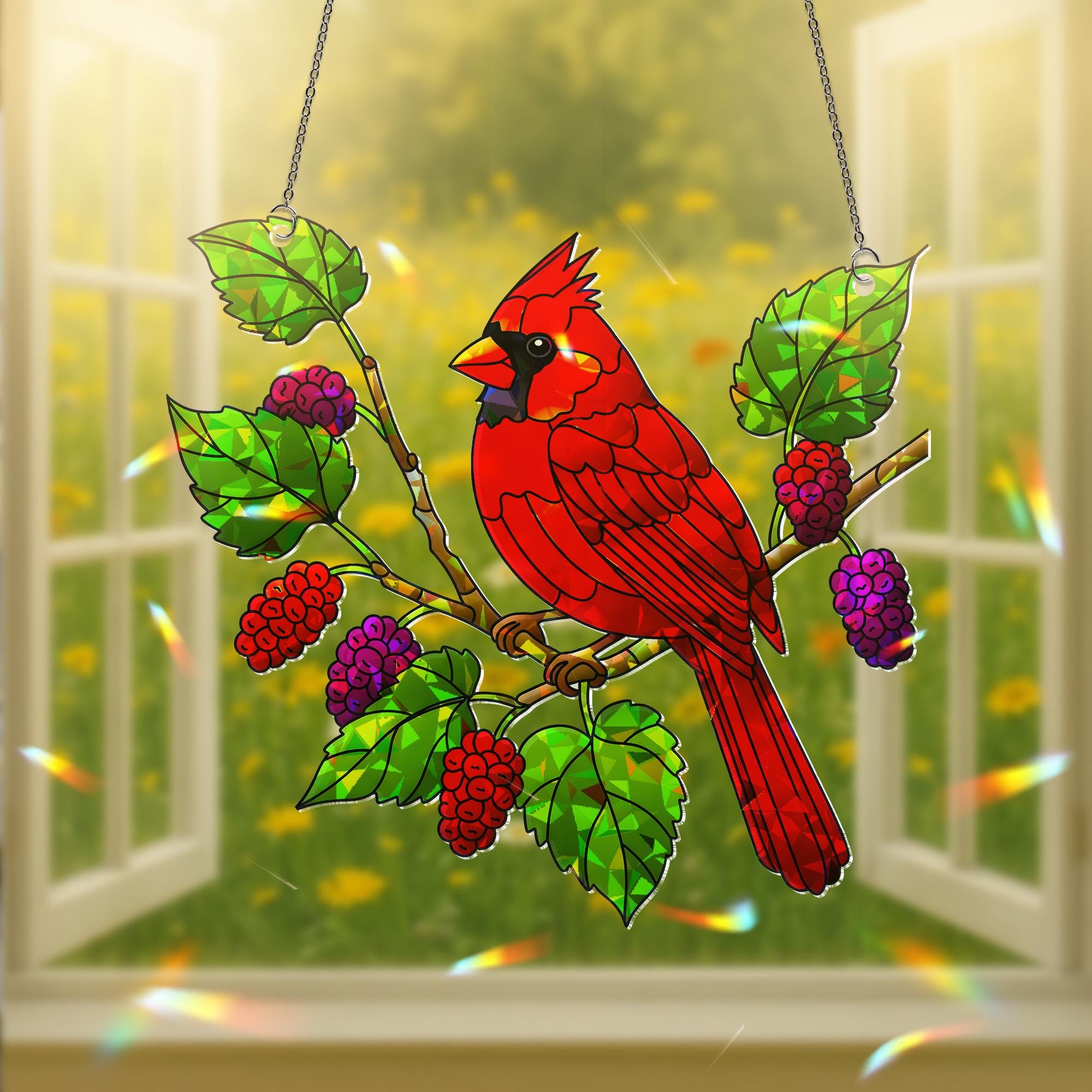 Cardinal Bird Mulberry Branch Acrylic Window Hanging Ornament, Wildlife Nature Home Decor, Gift Idea, Cardinal Lover Gift, Wildlife Art