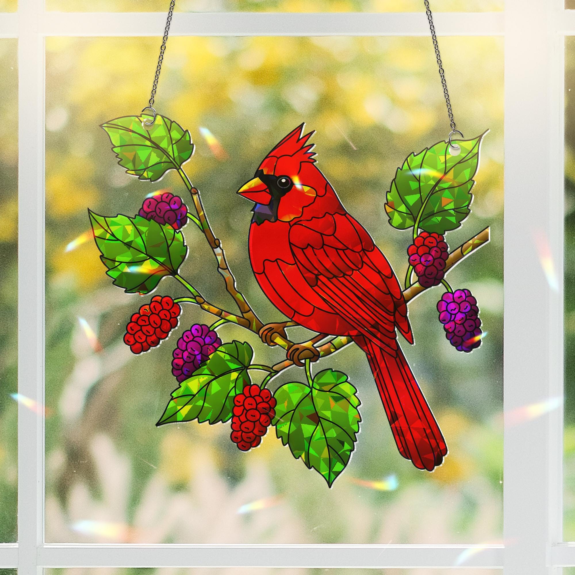 Cardinal Bird Mulberry Branch Acrylic Window Hanging Ornament, Wildlife Nature Home Decor, Gift Idea, Cardinal Lover Gift, Wildlife Art