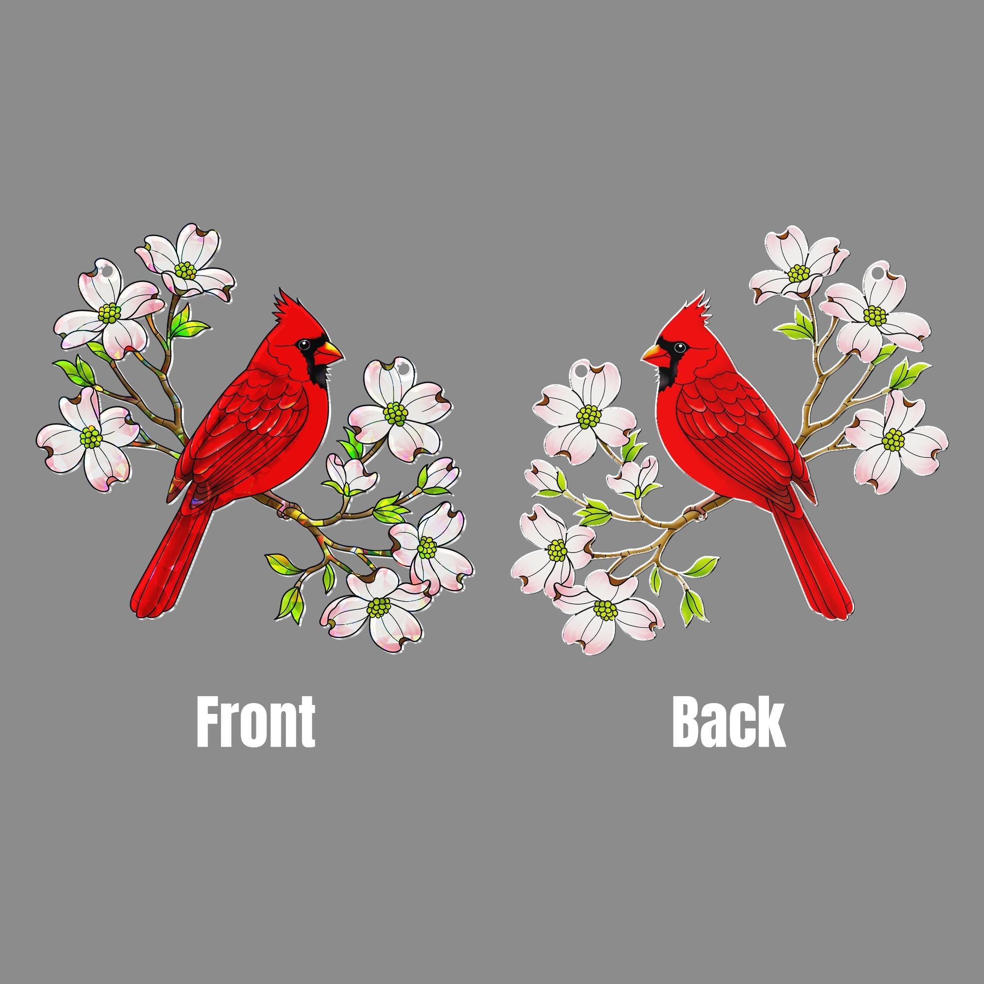 Cardinal Dogwood Hologram Acrylic Window Hanging Ornament, Bird Lover Gift, Nature Inspired Home Decor, Spring Art, Home Decor Gift