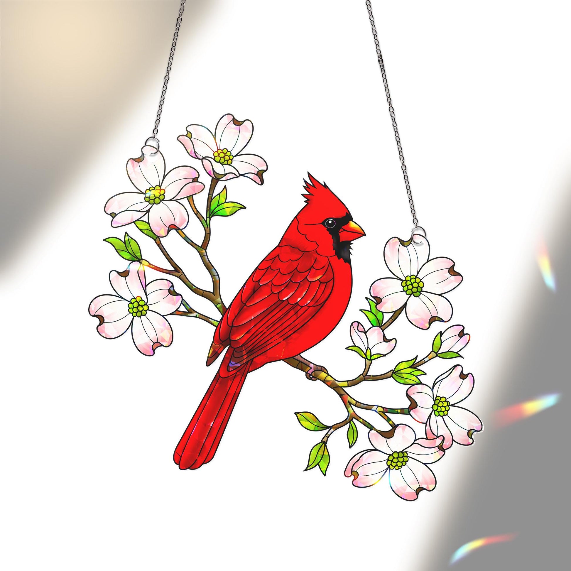 Cardinal Dogwood Hologram Acrylic Window Hanging Ornament, Bird Lover Gift, Nature Inspired Home Decor, Spring Art, Home Decor Gift