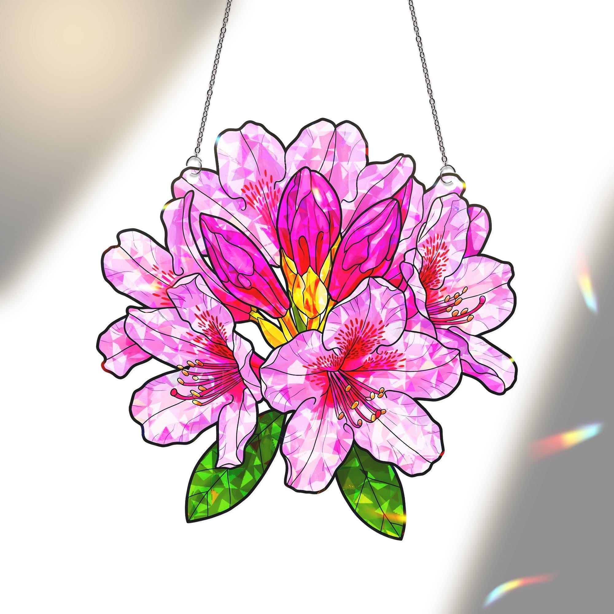 Radiant Rhododendron Bloom Acrylic Window Hanging - Floral Ornament for Home Decor, Botanical Art, Spring Gift, Gift For Mom, Gardener