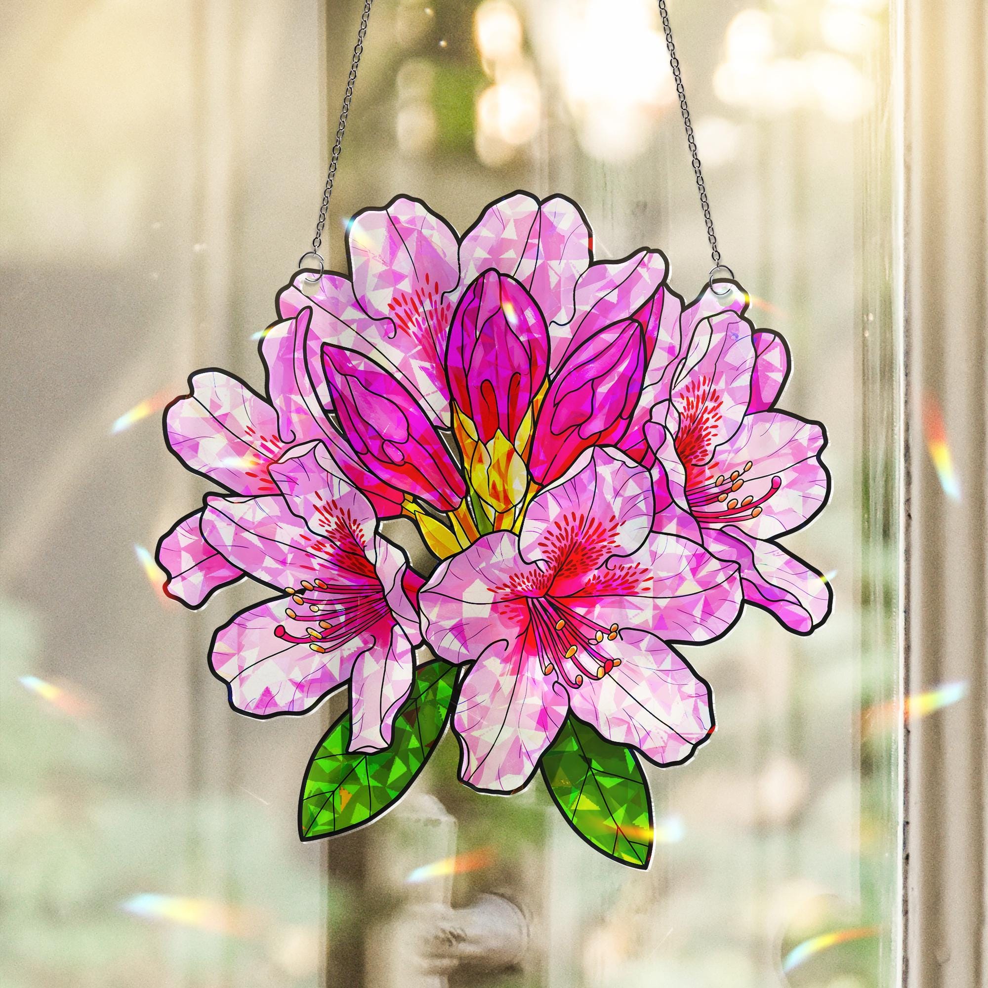 Radiant Rhododendron Bloom Acrylic Window Hanging - Floral Ornament for Home Decor, Botanical Art, Spring Gift, Gift For Mom, Gardener