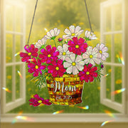 Personalized Mother's Day Flower Basket Ornament - Custom Mom October Birth Acrylic Window Hanging - Unique Floral Gift for Her
