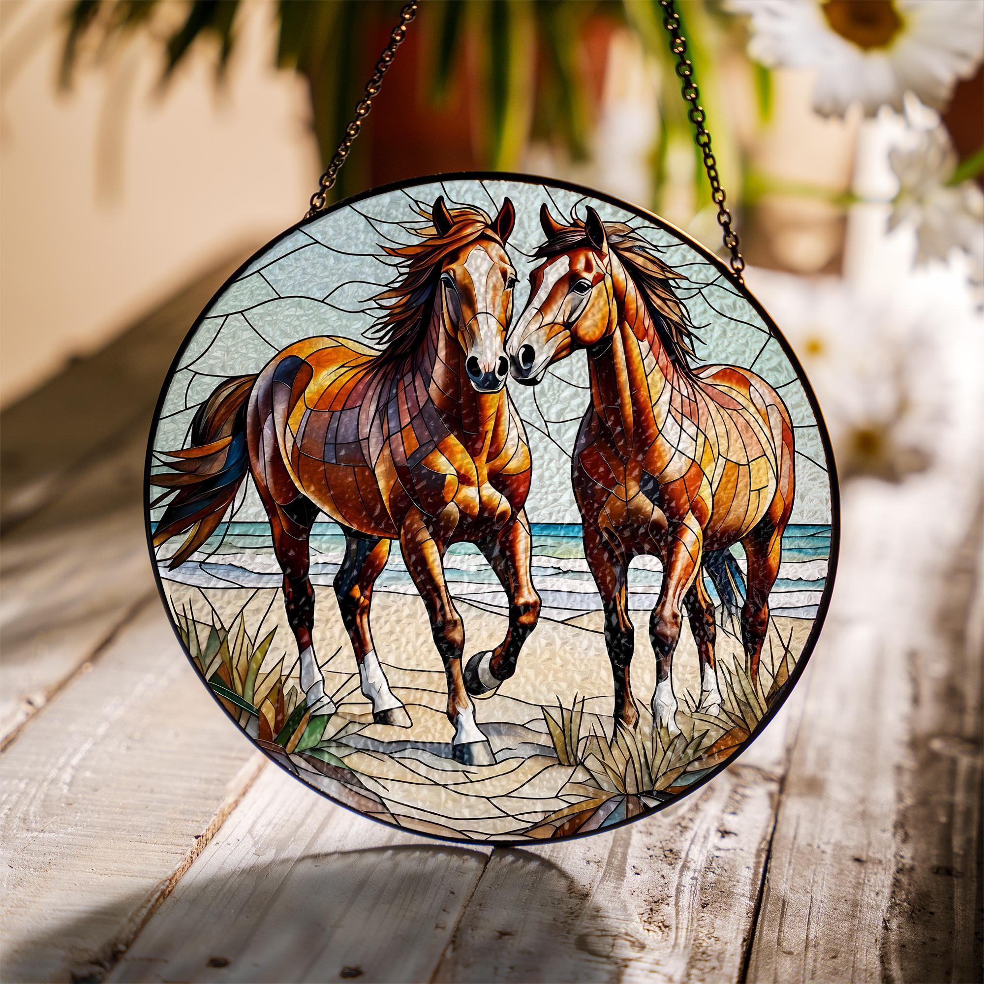Majestic Horse Glass Suncatcher – Elegant Window Decor – Perfect Mother's Day Gift for Horse Lovers & Nature Enthusiasts
