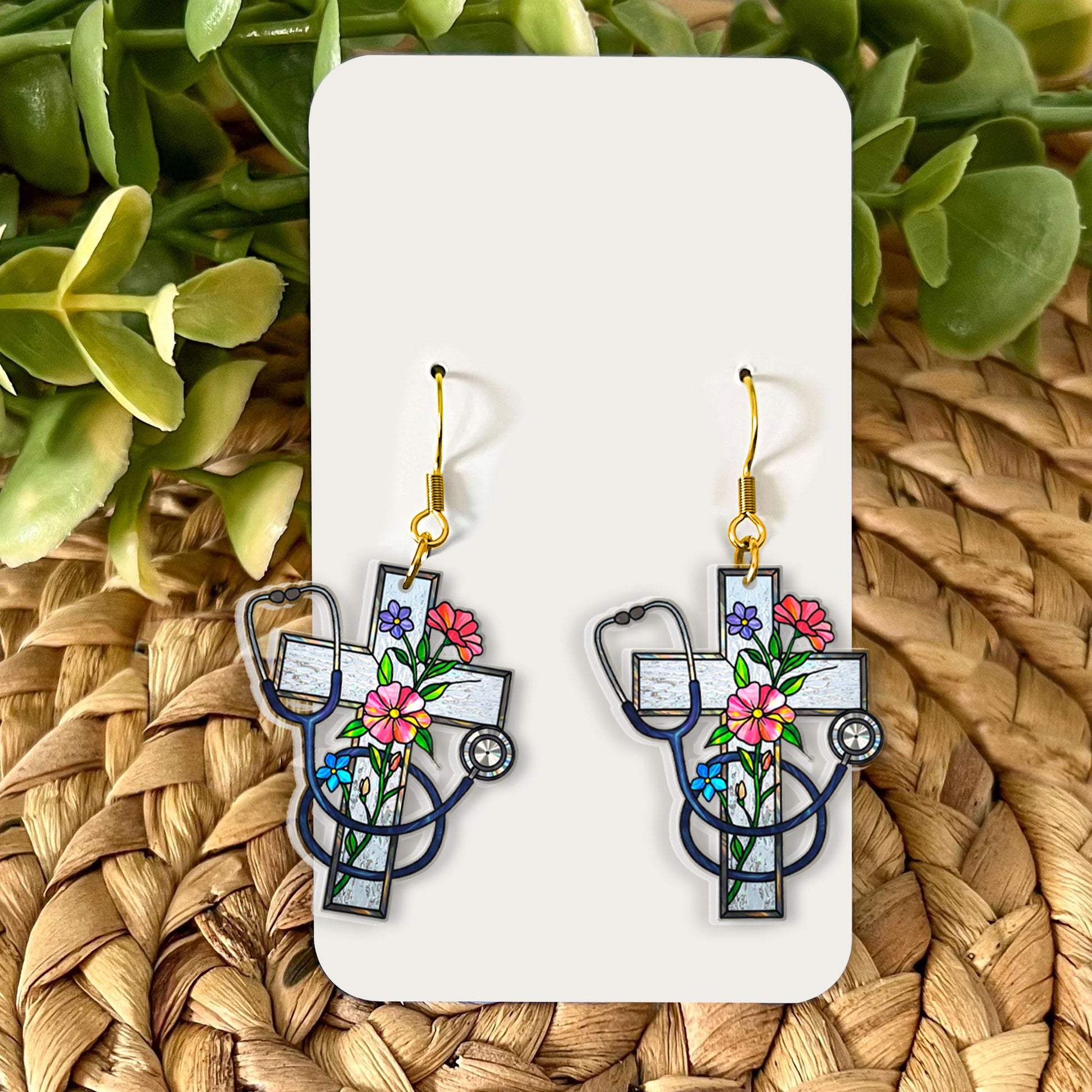 Floral Cross Nurse Earrings – Mother's Day Gift – Elegant Medical Jewelry for Nurses – Healthcare Worker Appreciation Gift