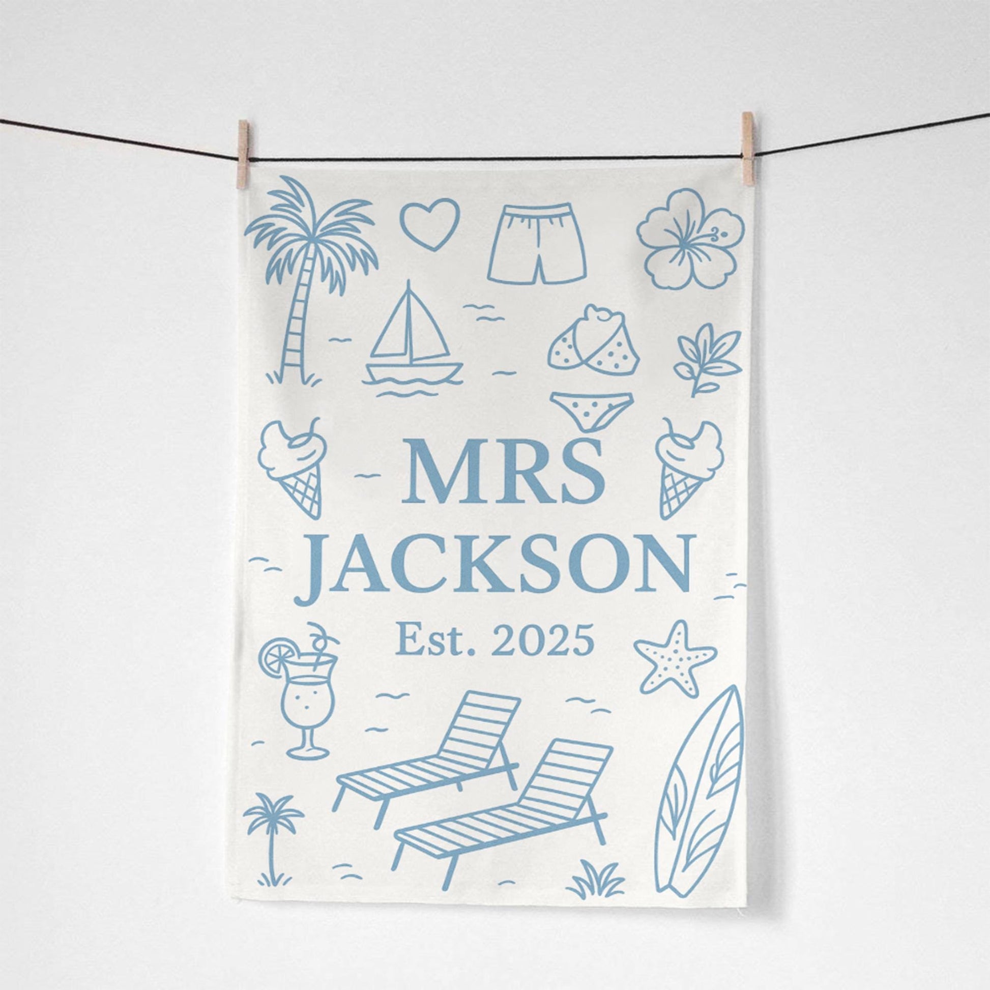 Custom Honeymoon Towel – Personalized Mr. & Mrs. Beach Towel, Wedding Gift for Couple, Tropical Vacation Pool Spa Towel, Est. Year