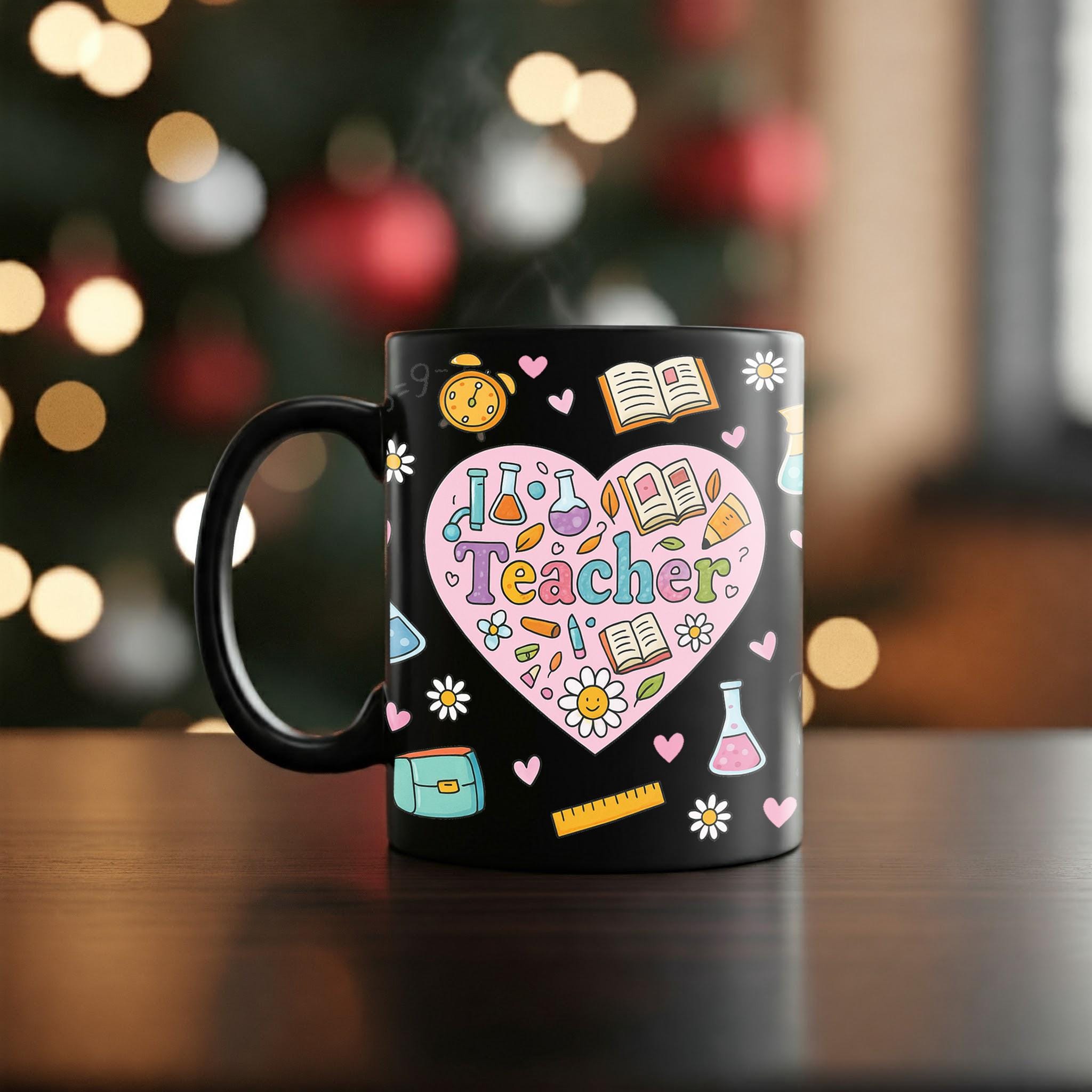 I Love Teacher Mug – Cute Teacher Appreciation Gift, Back to School Coffee Cup, Colorful Classroom Icon Design for Educators & Staff
