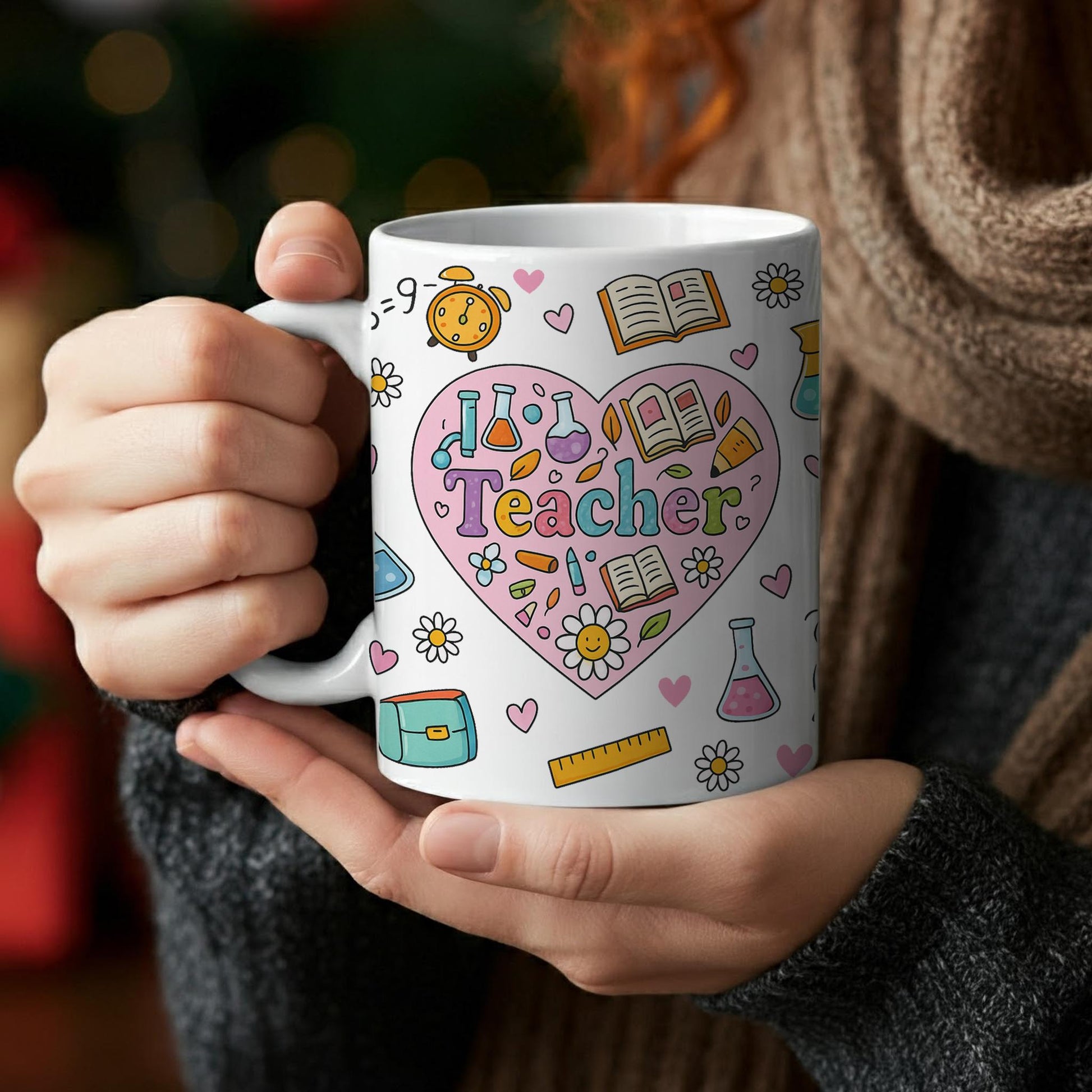 I Love Teacher Mug – Cute Teacher Appreciation Gift, Back to School Coffee Cup, Colorful Classroom Icon Design for Educators & Staff