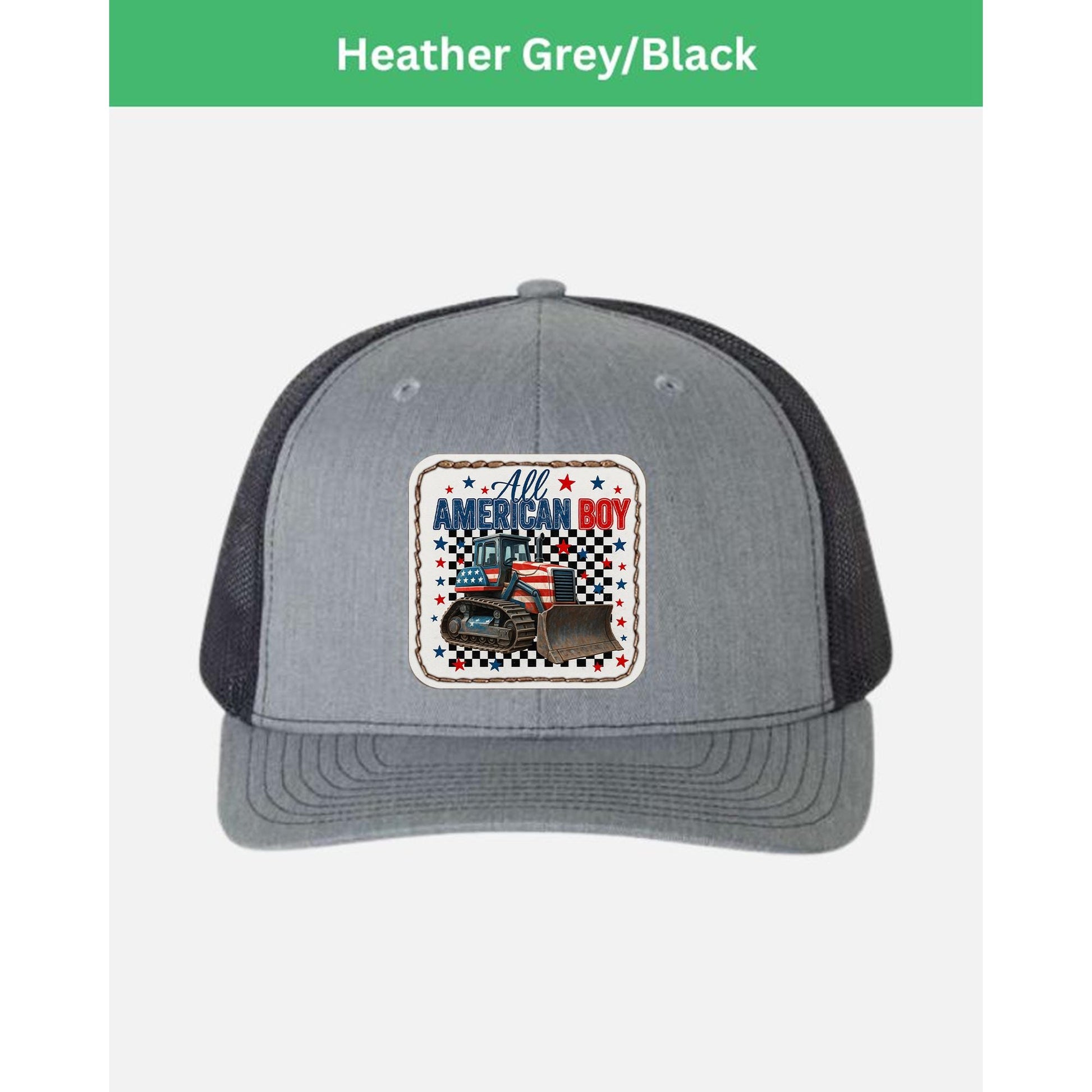 All American Boy Trucker Hat – Bulldozer Construction Cap for Kids or Men – Patriotic USA Gift – Heavy Equipment Operator Hat