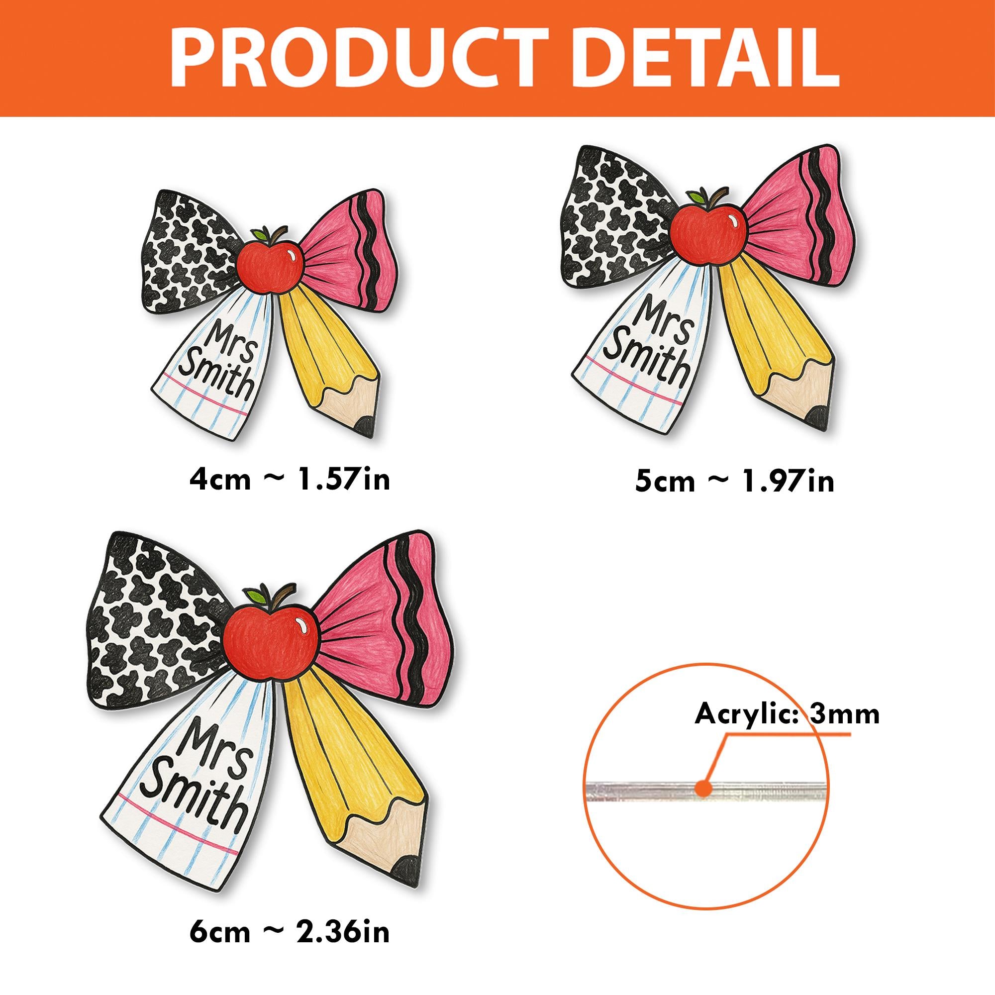 Personalized Teacher Badge Reel – Cute Bow Design with Pencil, Apple & Notebook Patterns, Custom Name ID Holder for Back to School