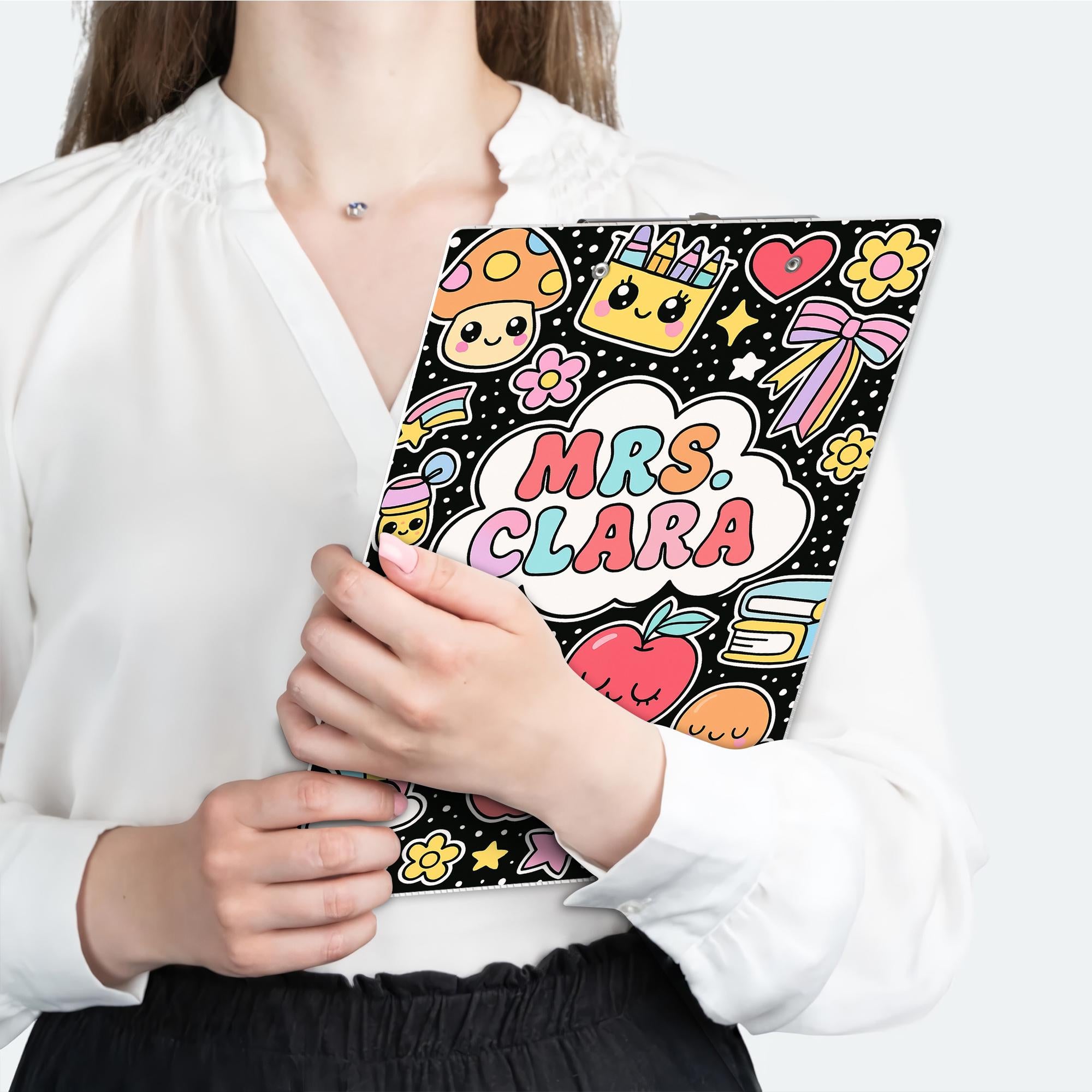 Personalized Kawaii Teacher Clipboard – Personalized Cute Clipboard for School, Custom Name Classroom Supply, Gift for Teachers