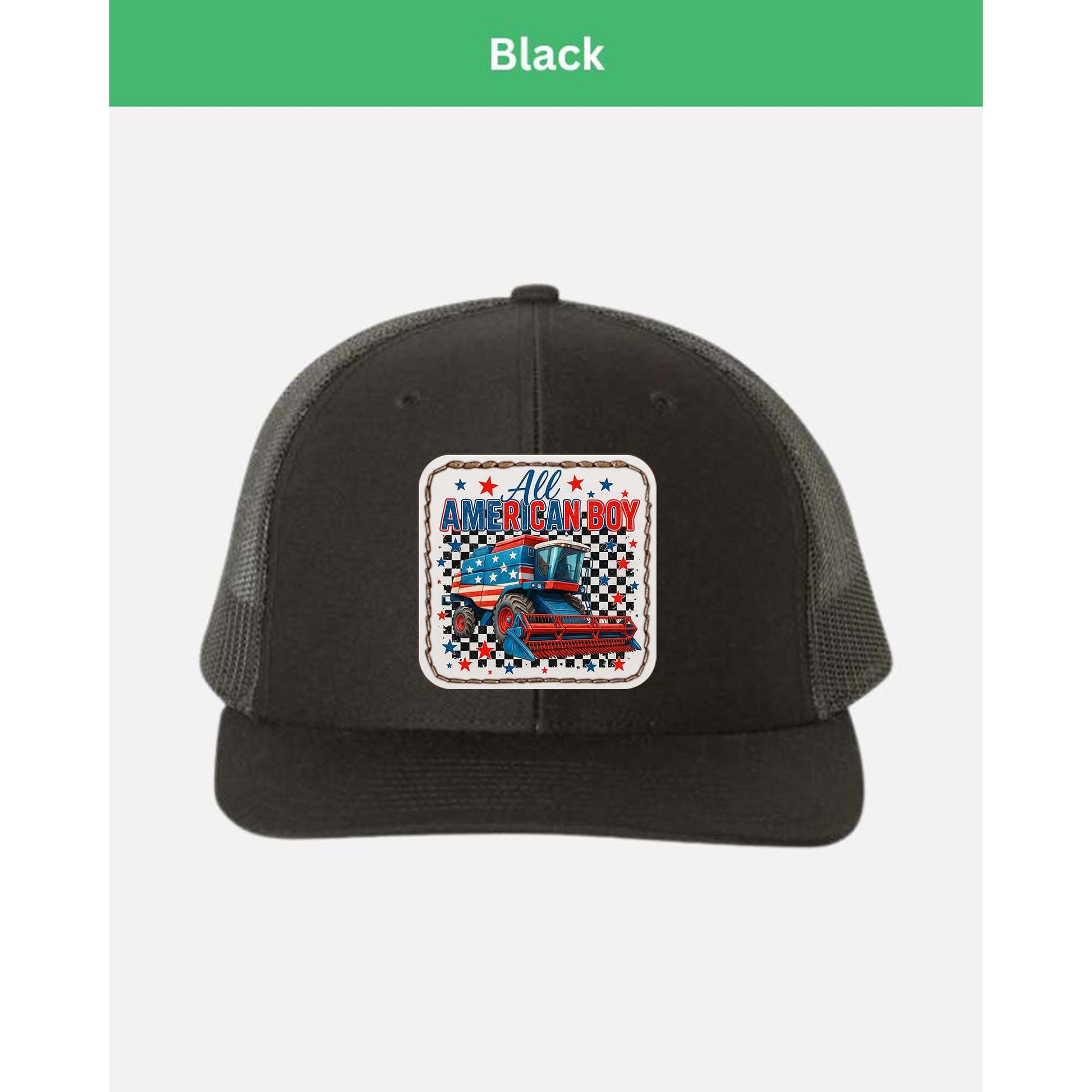 All American Boy Trucker Hat – Combine Harvester Cap for Farmers & Boys – Patriotic USA Flag Hat – 4th of July Farm Gift