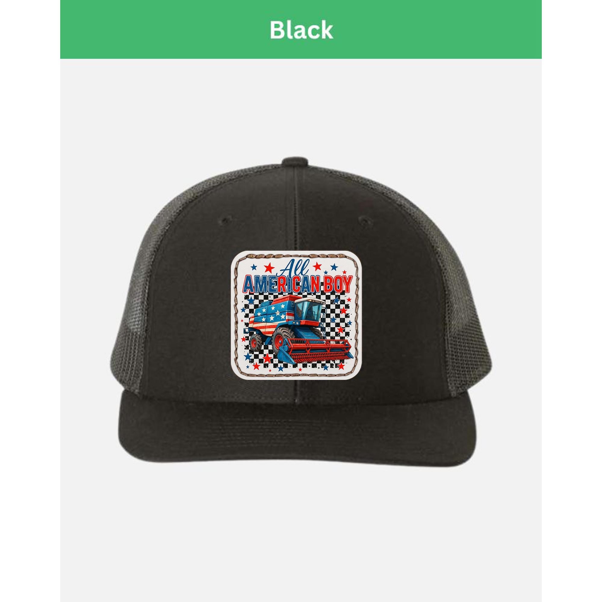 All American Boy Trucker Hat – Combine Harvester Cap for Farmers & Boys – Patriotic USA Flag Hat – 4th of July Farm Gift