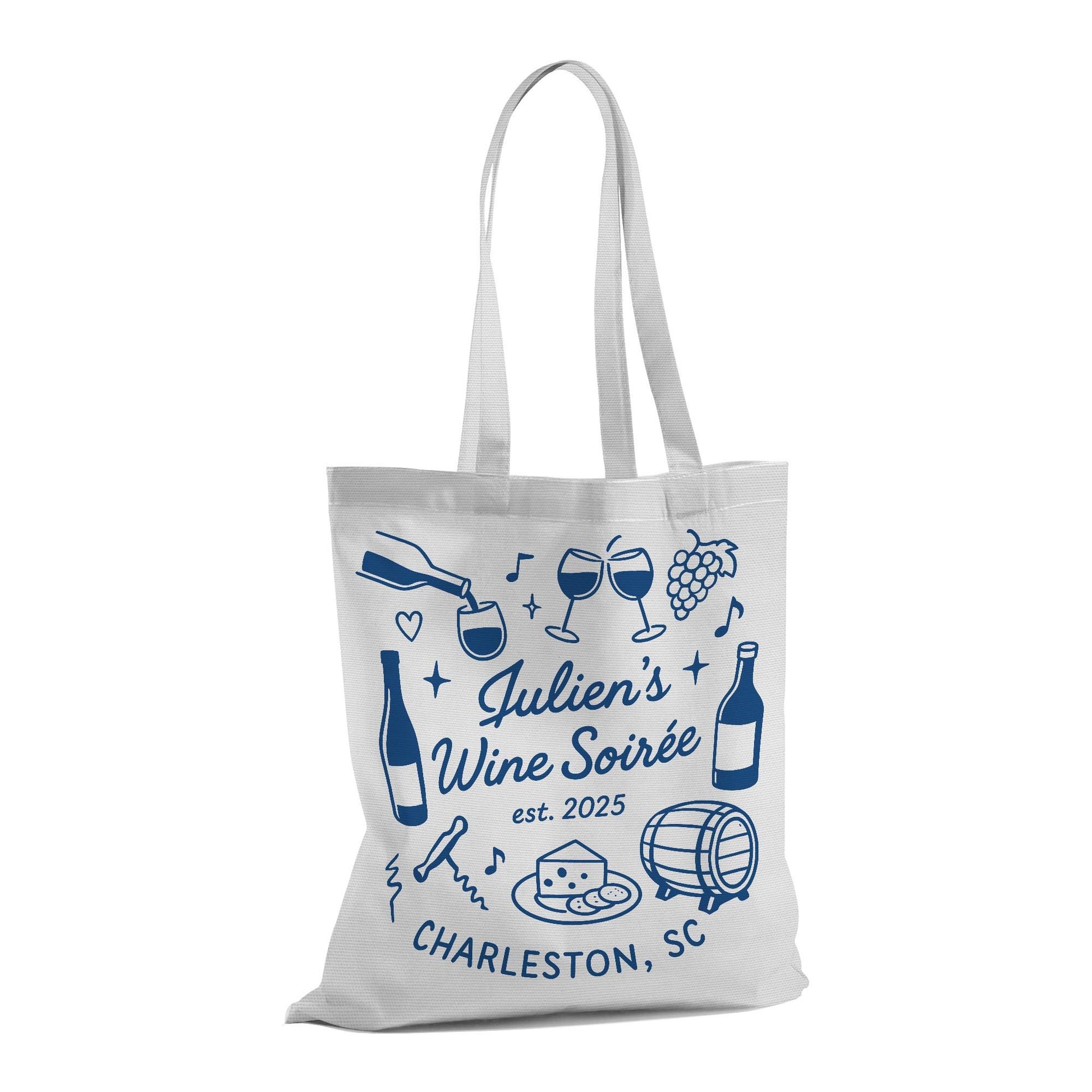 Custom Wine Soirée Tote Bag – Personalized Wine Night Gift, Vineyard Party Favor, Cheese & Wine Club Bag, Girls Trip Keepsake