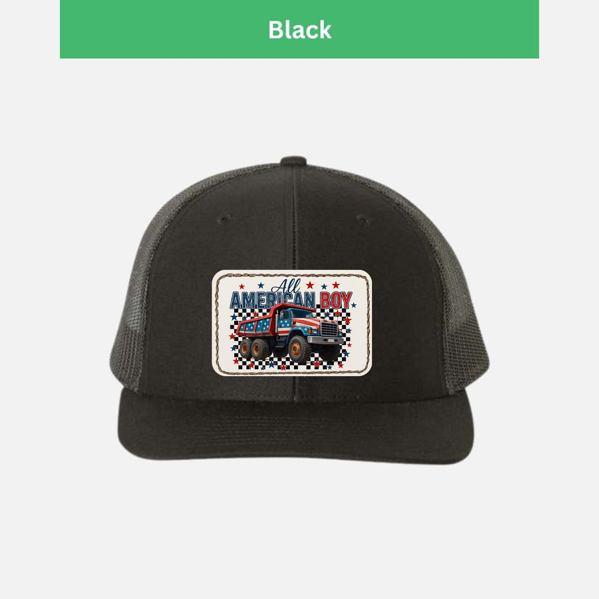 All American Boy Trucker Hat – Patriotic Dump Truck Cap for Kids & Men – USA Flag Work Truck Hat – 4th of July Construction Gift