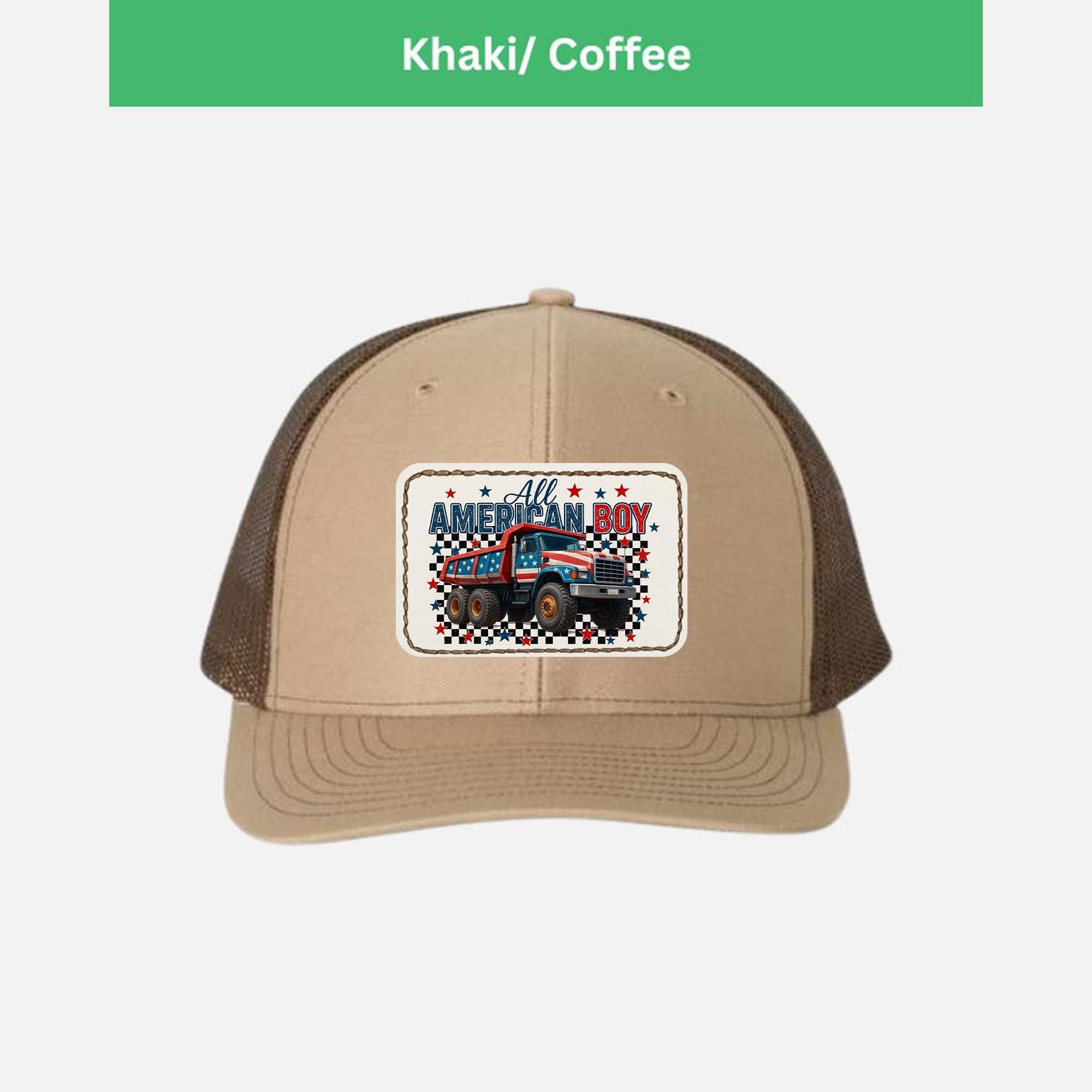 All American Boy Trucker Hat – Patriotic Dump Truck Cap for Kids & Men – USA Flag Work Truck Hat – 4th of July Construction Gift