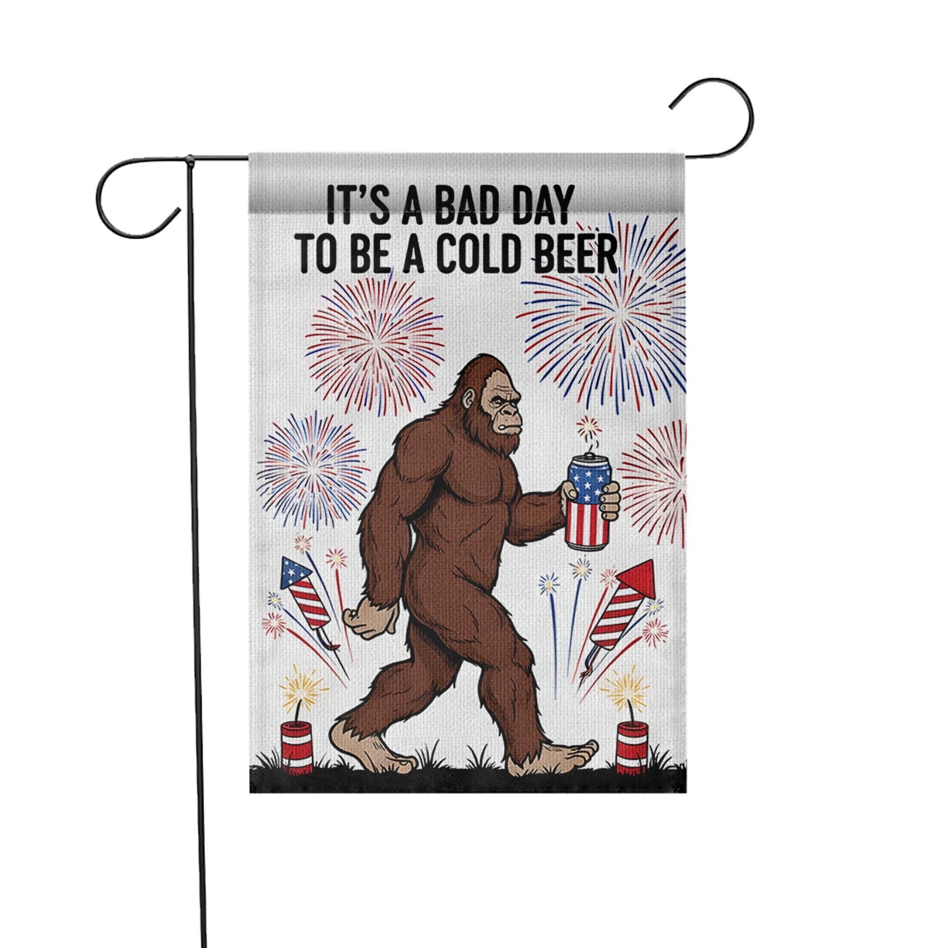 Patriotic Bigfoot Garden Flag, Funny 4th of July Decor, Bad Day to Be a Cold Beer, USA Sasquatch Beer Outdoor Flag, Independence Day Decor