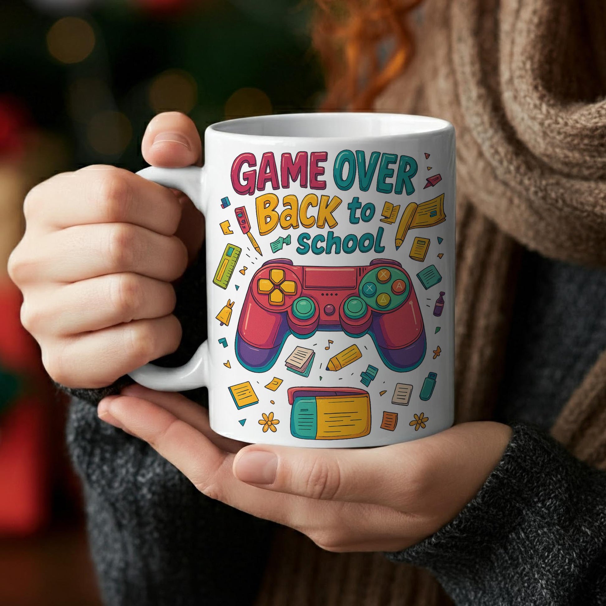 Game Over Back to School Mug – Funny Gamer Coffee Cup for Teachers, Students, or Kids, Video Game Controller Design, First Day Gif