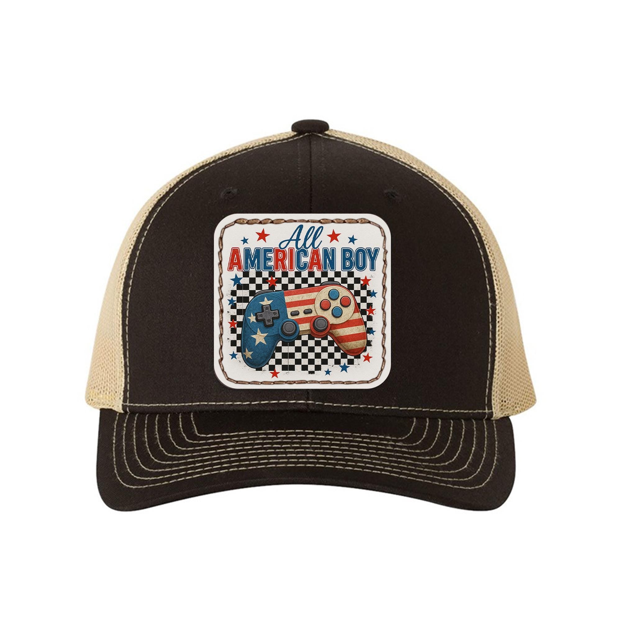 All American Boy Trucker Hat – Patriotic Game Controller Cap for Gamers – USA Flag Gaming Hat – 4th of July Gift for Boys