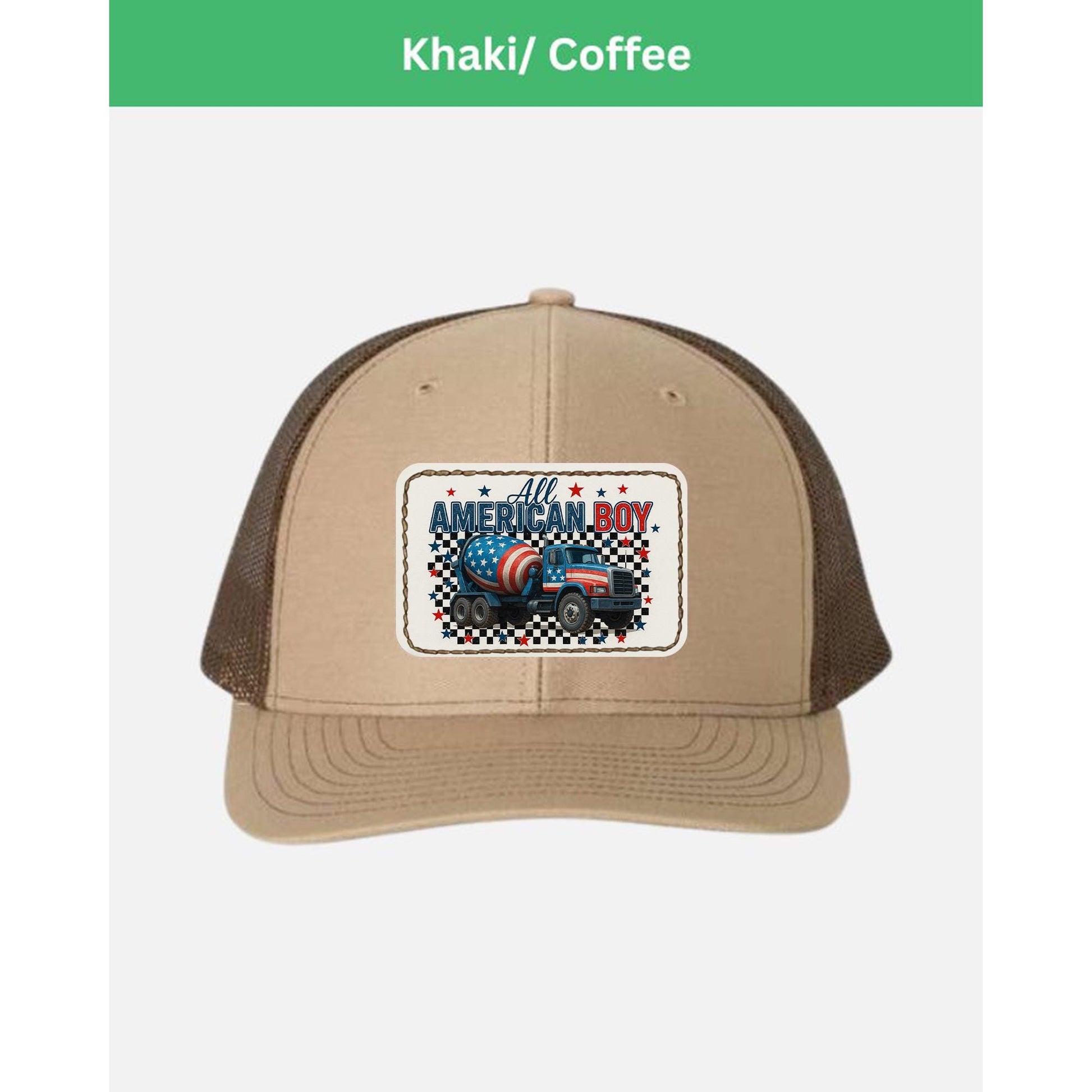 All American Boy Trucker Hat – Patriotic Cement Mixer Cap for Kids & Men – USA Flag Construction Hat – 4th of July Gift Idea