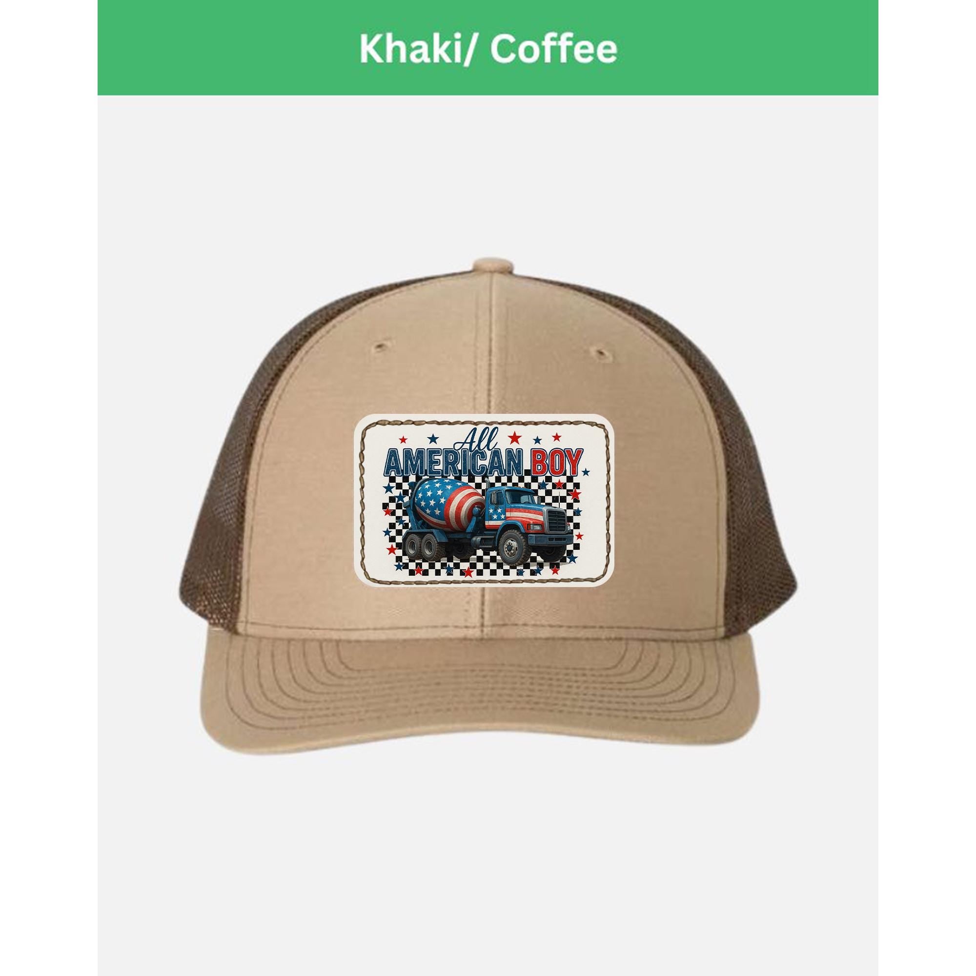 All American Boy Trucker Hat – Patriotic Cement Mixer Cap for Kids & Men – USA Flag Construction Hat – 4th of July Gift Idea