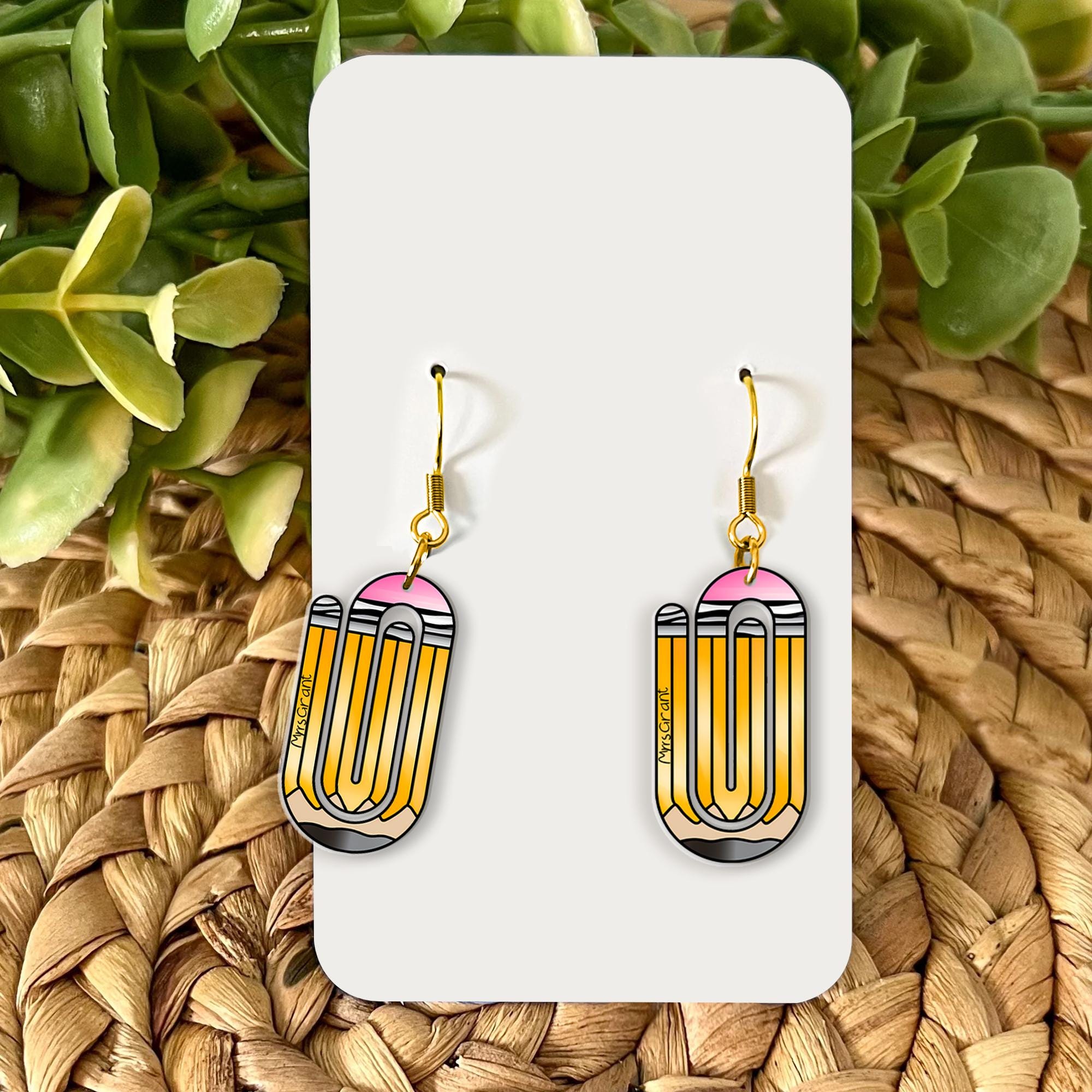 Custom Pencil Paperclip Earrings – Fun Teacher Gift Jewelry – Back to School Dangle Earrings – Stationery-Inspired Classroom Style