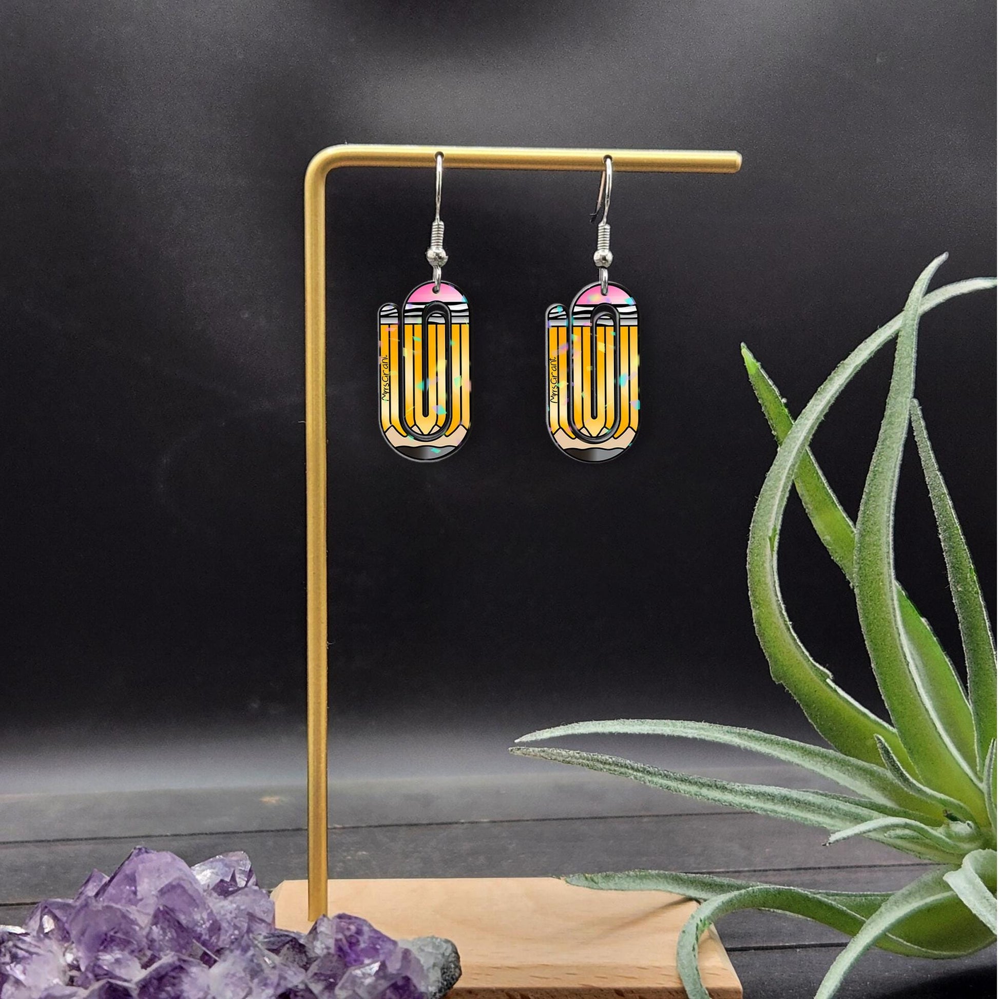 Custom Pencil Paperclip Earrings – Fun Teacher Gift Jewelry – Back to School Dangle Earrings – Stationery-Inspired Classroom Style