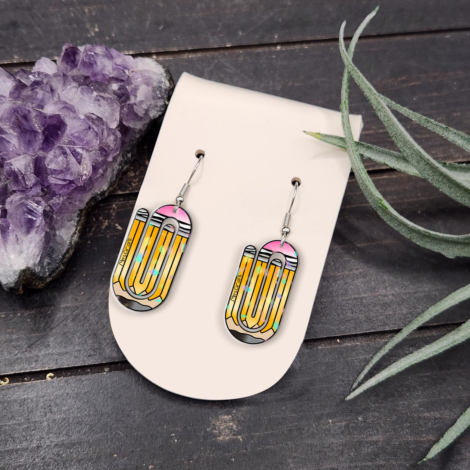Custom Pencil Paperclip Earrings – Fun Teacher Gift Jewelry – Back to School Dangle Earrings – Stationery-Inspired Classroom Style