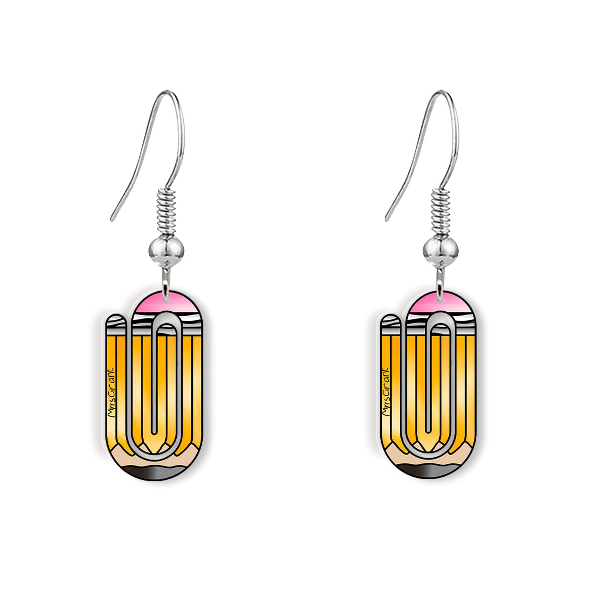 Custom Pencil Paperclip Earrings – Fun Teacher Gift Jewelry – Back to School Dangle Earrings – Stationery-Inspired Classroom Style